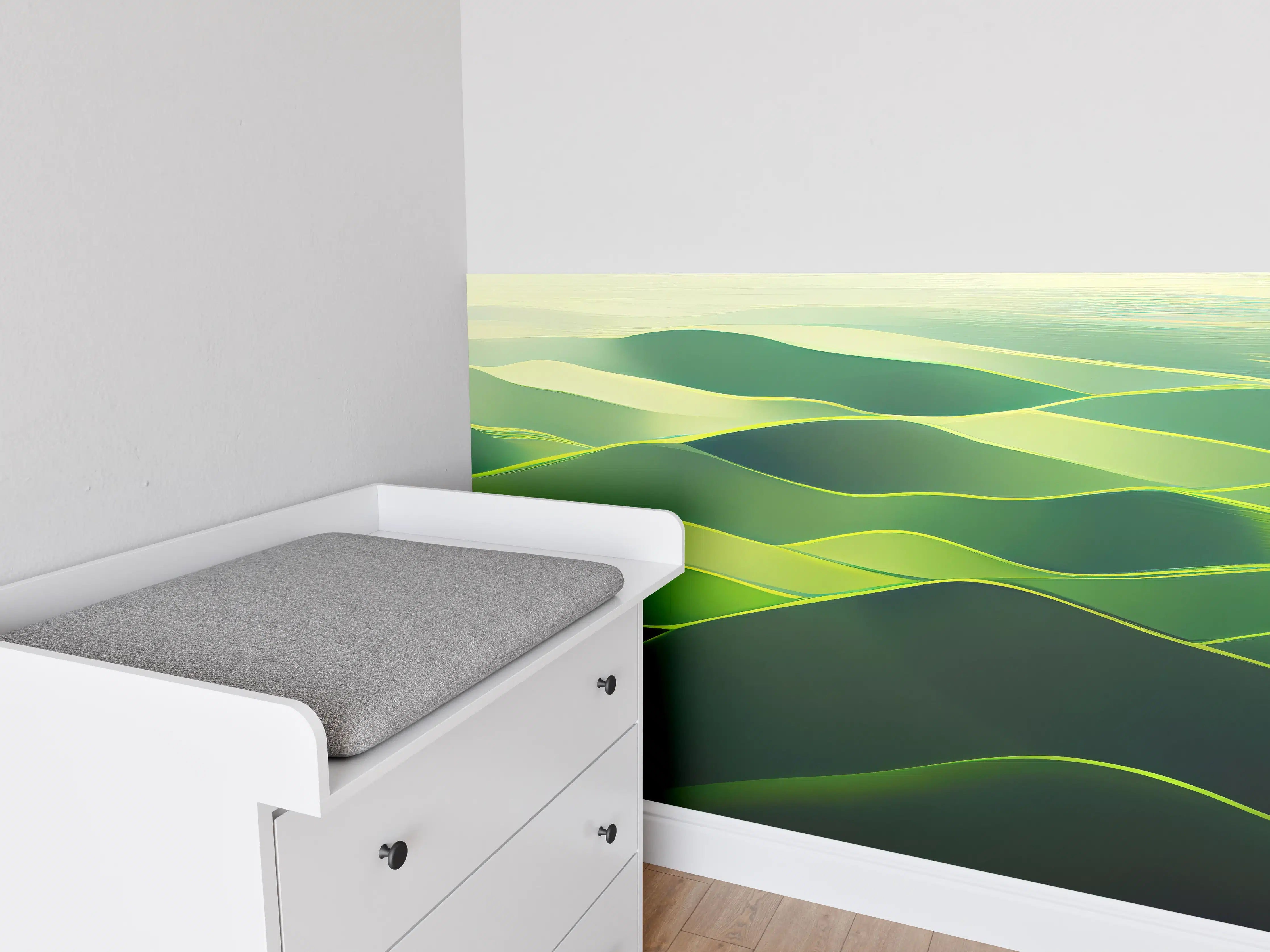 Babyzimmer Wandgestaltung - Abstrakte Grüne Landschaft Illustration