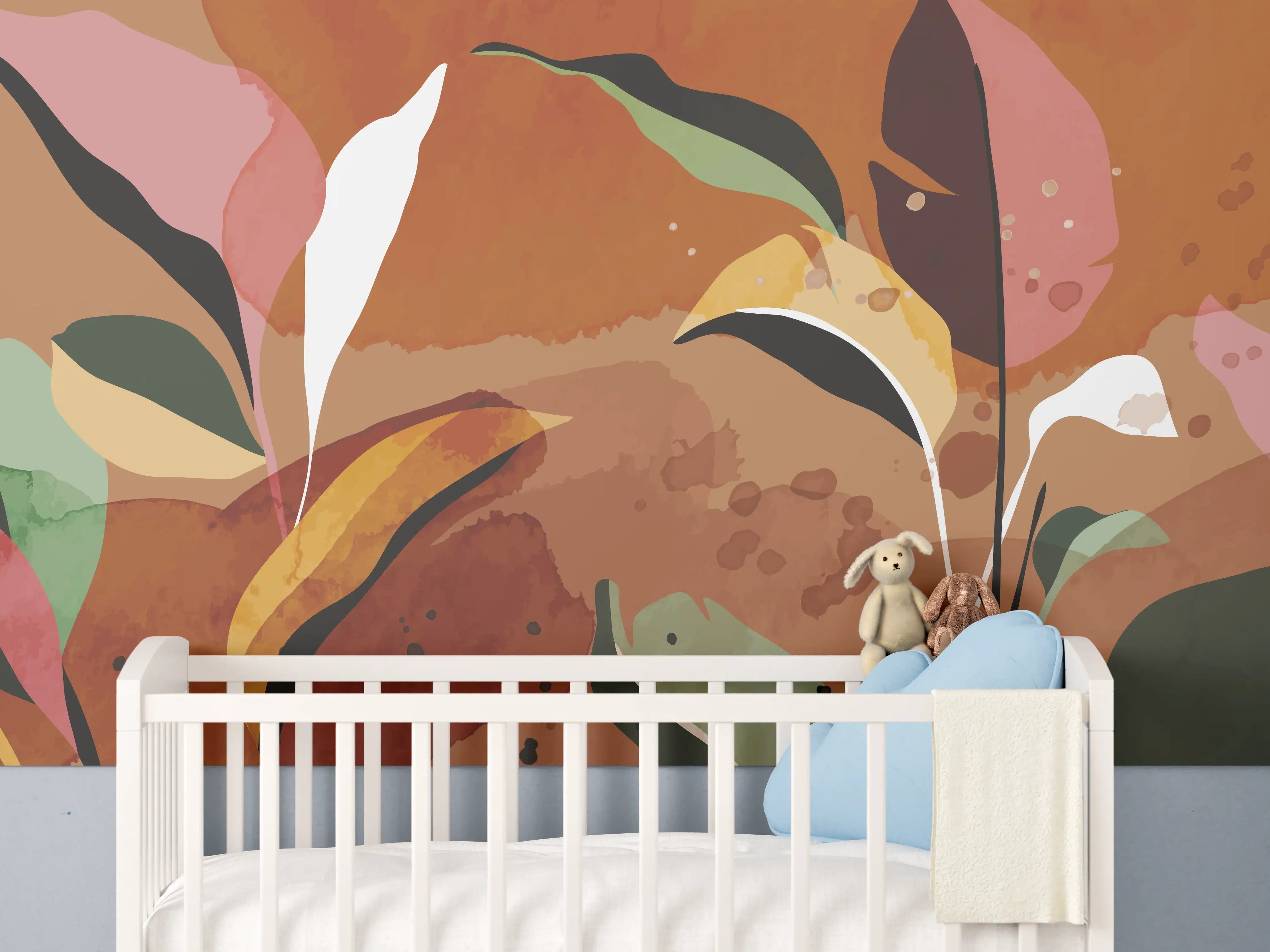 Babyzimmer Wandgestaltung - Abstrakte Herbstblatt-Komposition