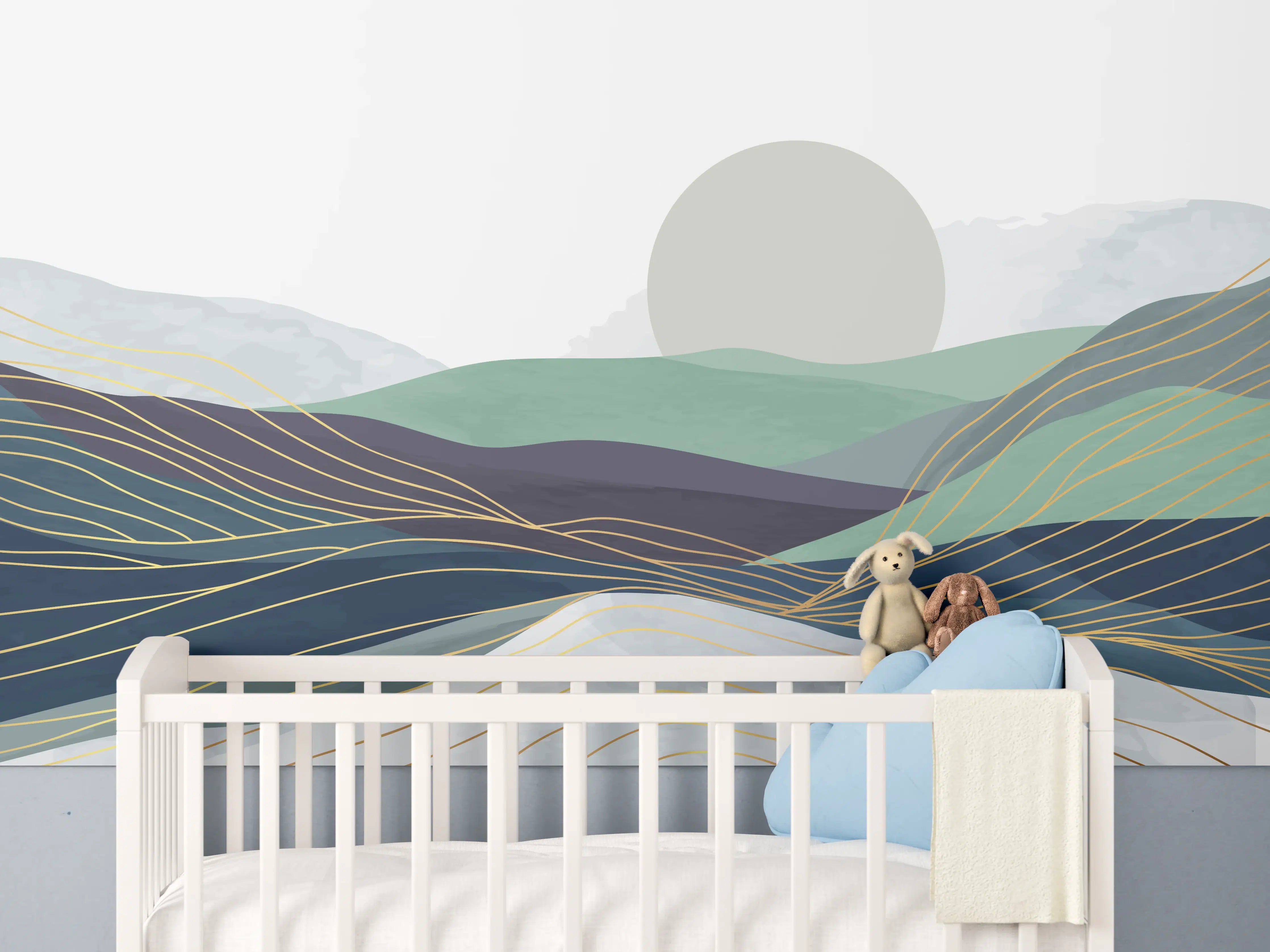 Babyzimmer Wandgestaltung - Abstrakte Hügellandschaft in Pastell