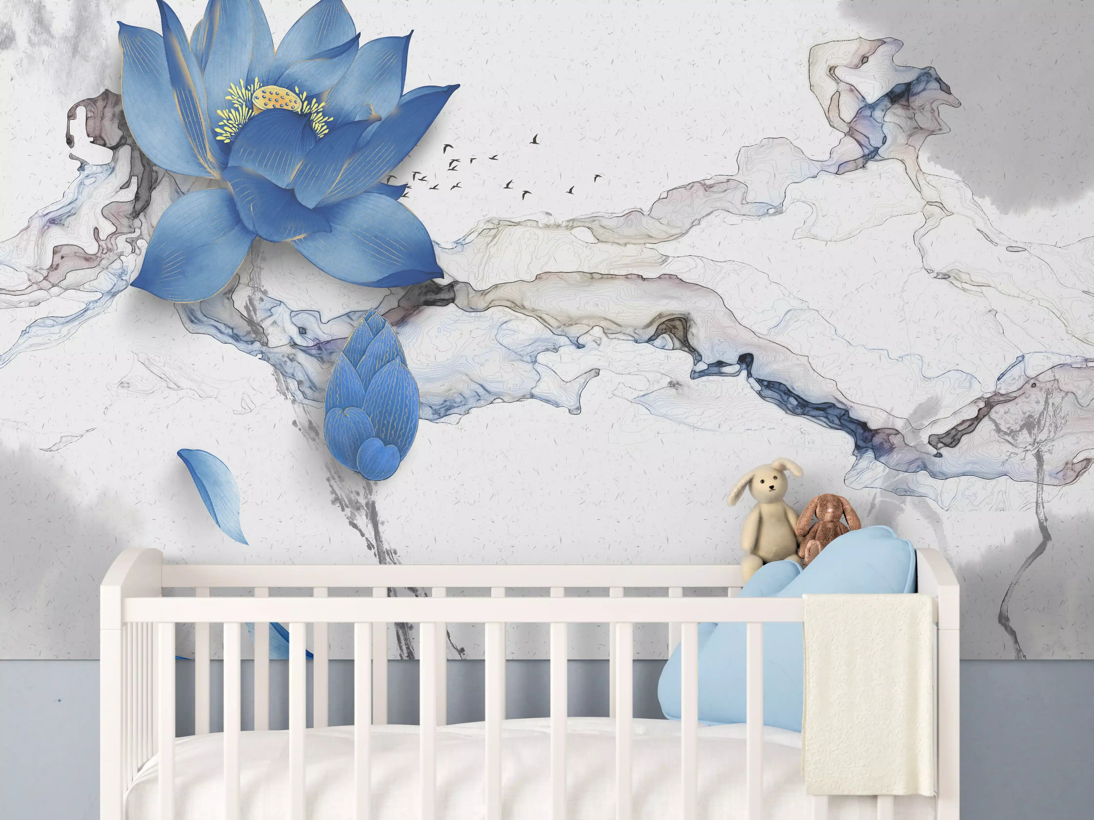 Babyzimmer Wandgestaltung - Abstrakte Illustration blauer Blume