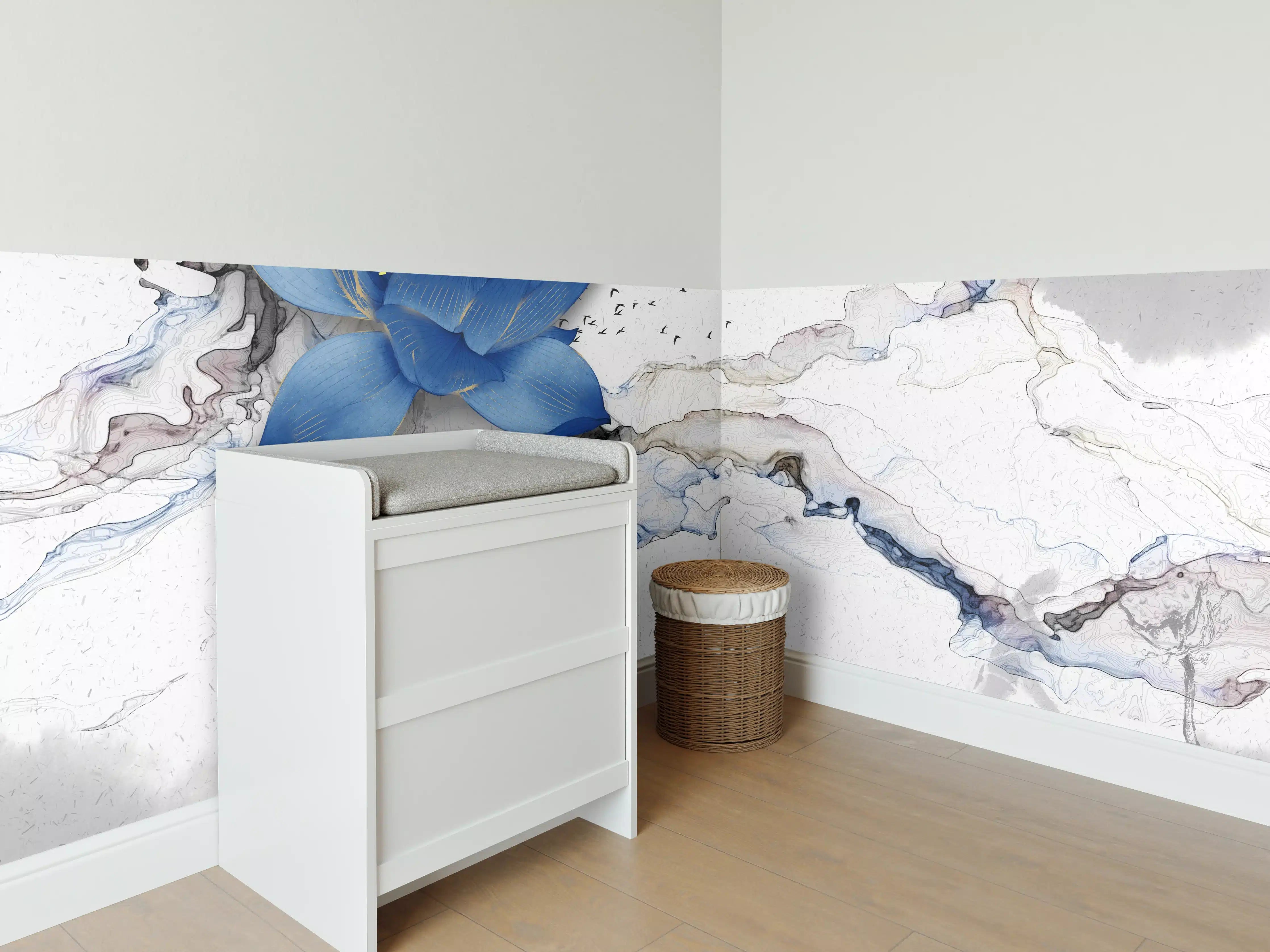Babyzimmer Wandgestaltung - Abstrakte Illustration blauer Blume