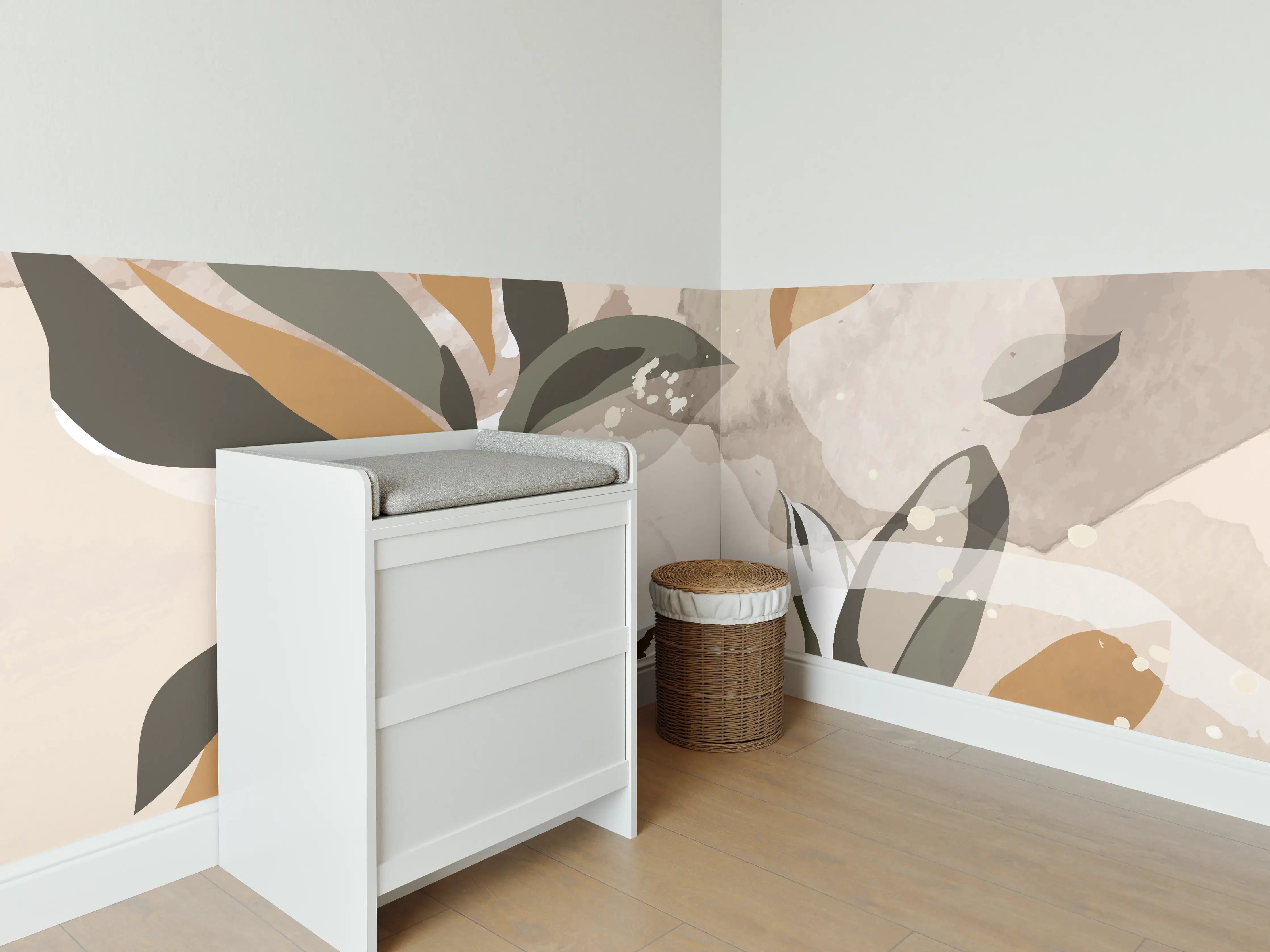 Babyzimmer Wandgestaltung - Abstrakte Kunst Beige Braun