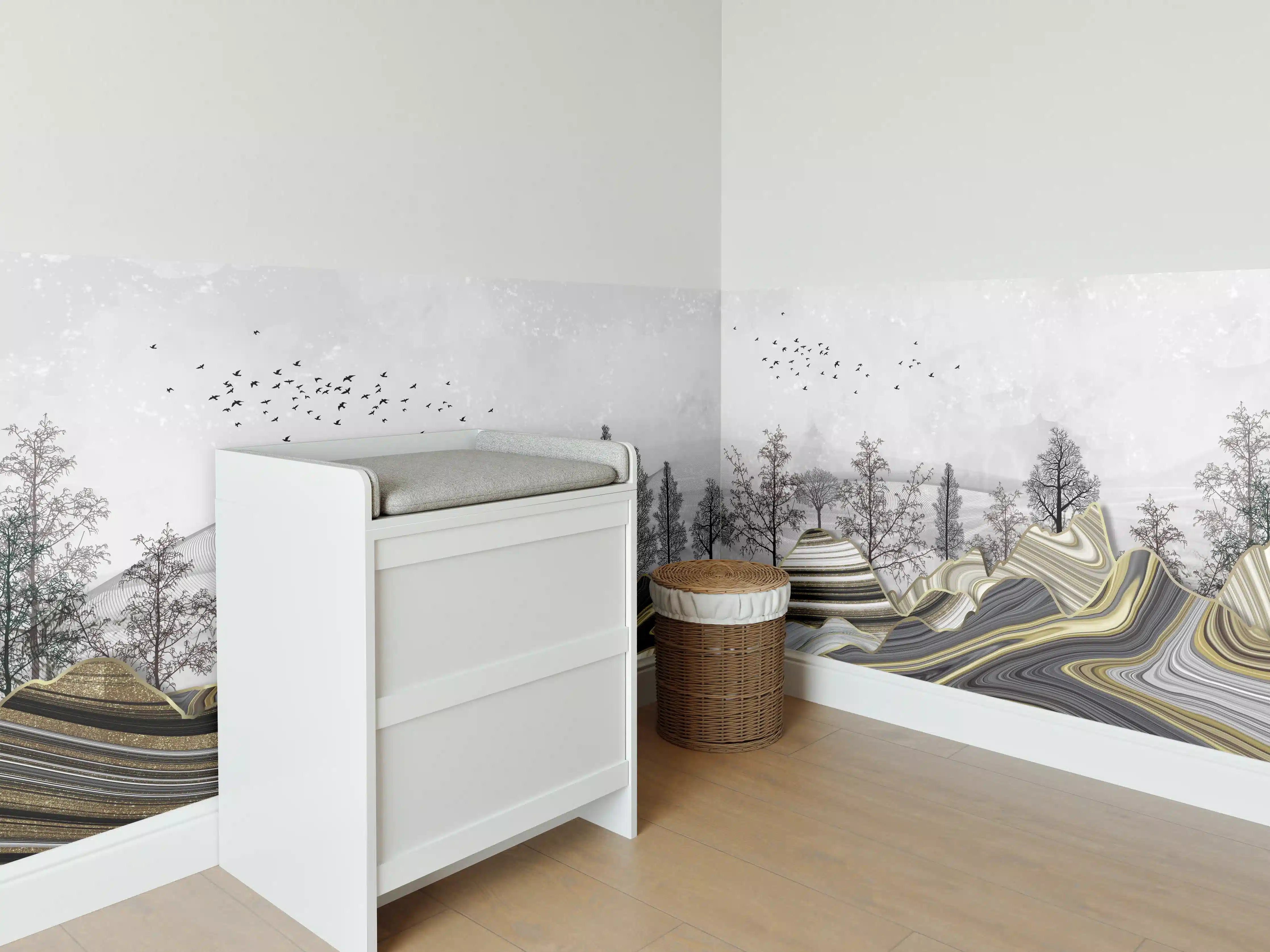 Babyzimmer Wandgestaltung - Abstrakte Landschafts- Zeichnung