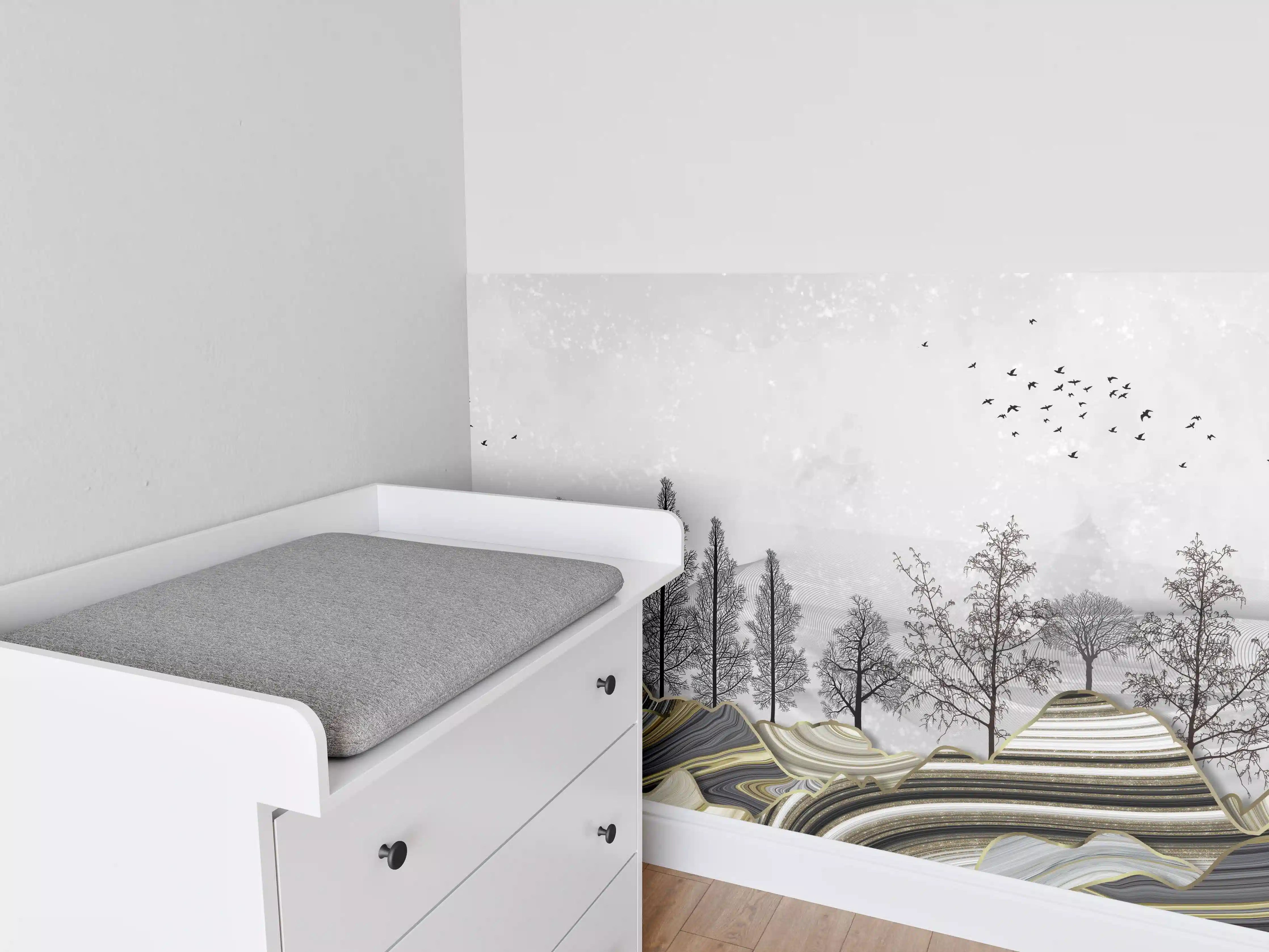 Babyzimmer Wandgestaltung - Abstrakte Landschafts- Zeichnung