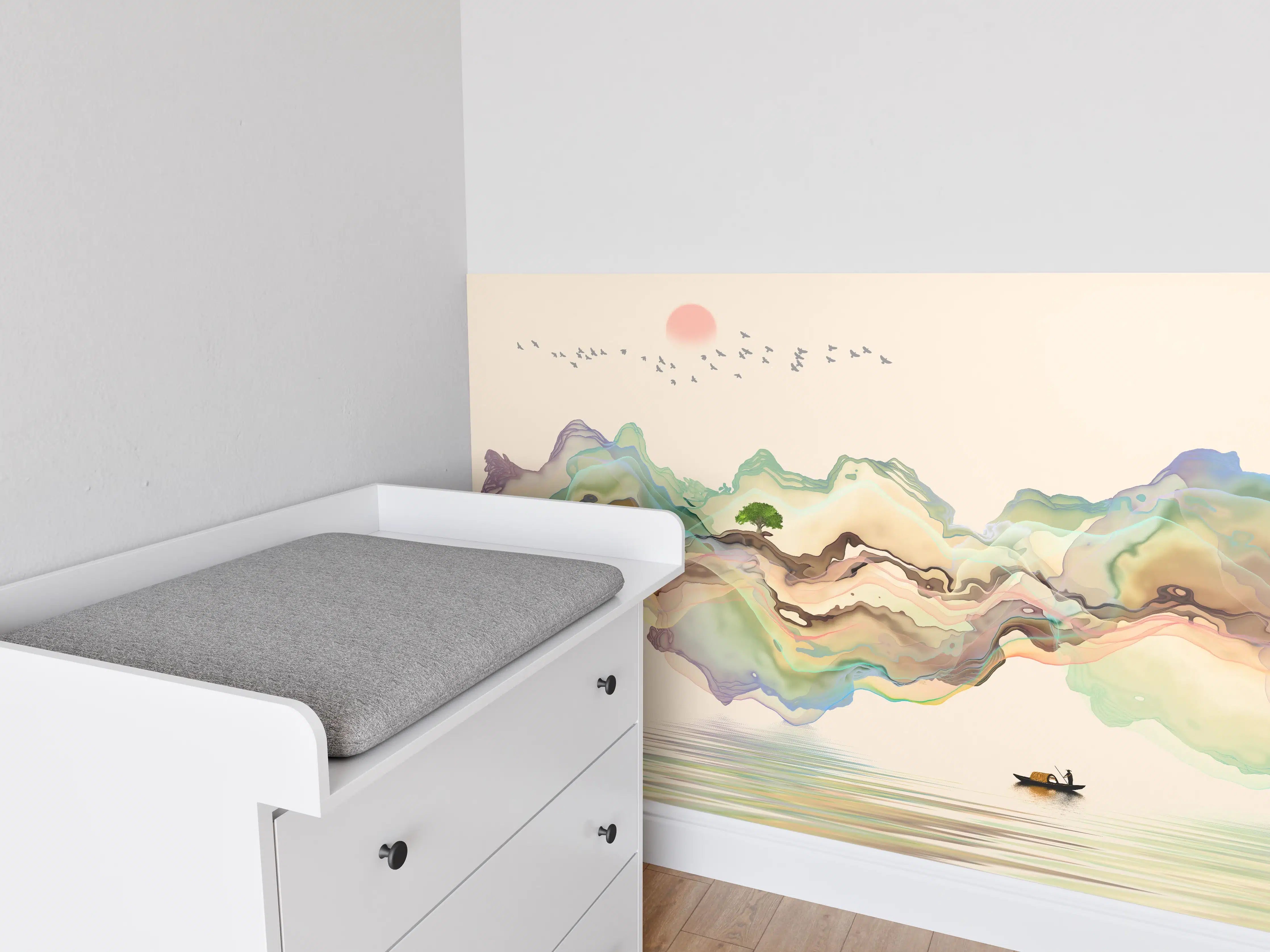 Babyzimmer Wandgestaltung - Abstrakte Landschafts Illustration
