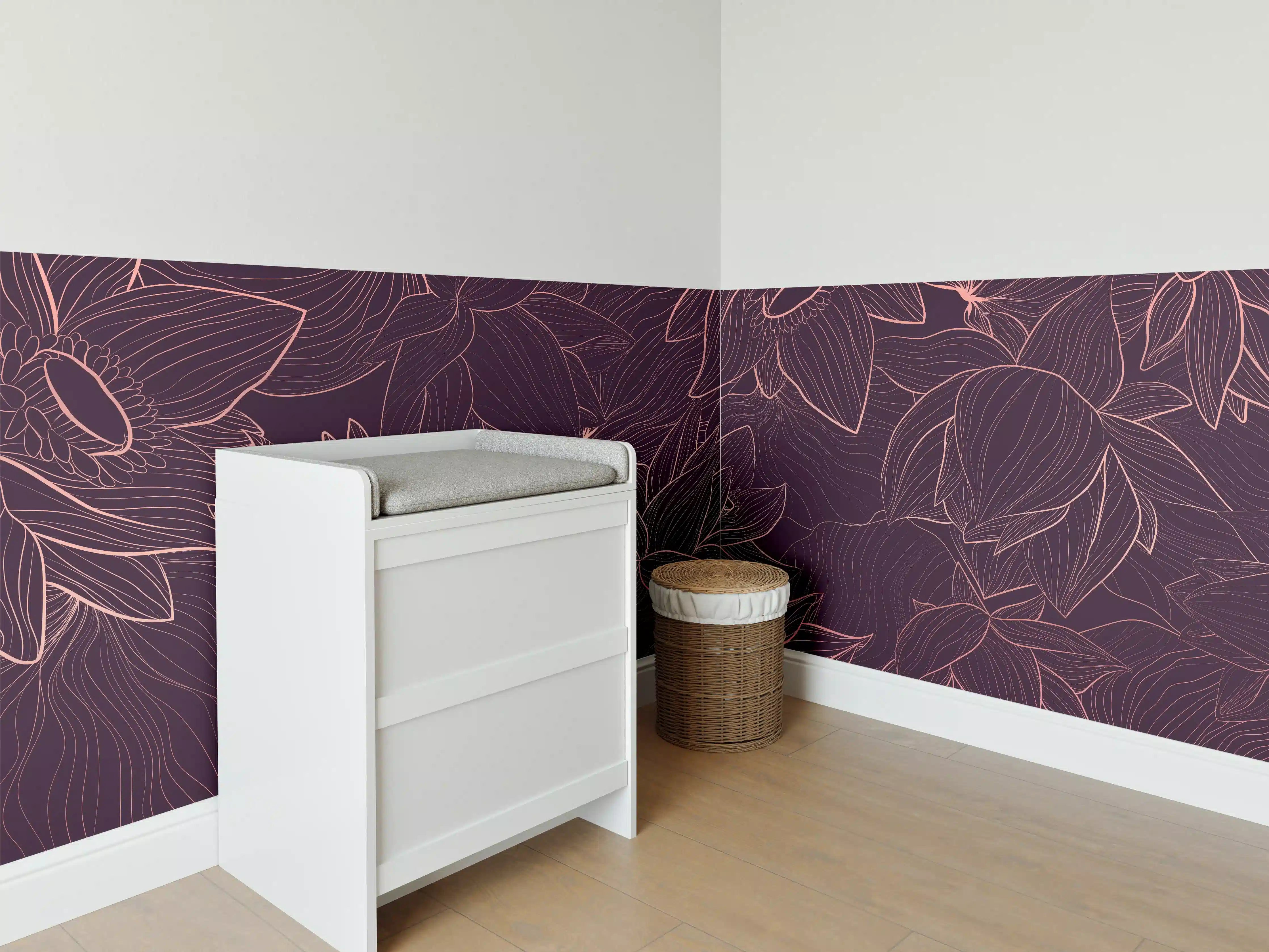 Babyzimmer Wandgestaltung - Abstrakte Lila Blumenlinien