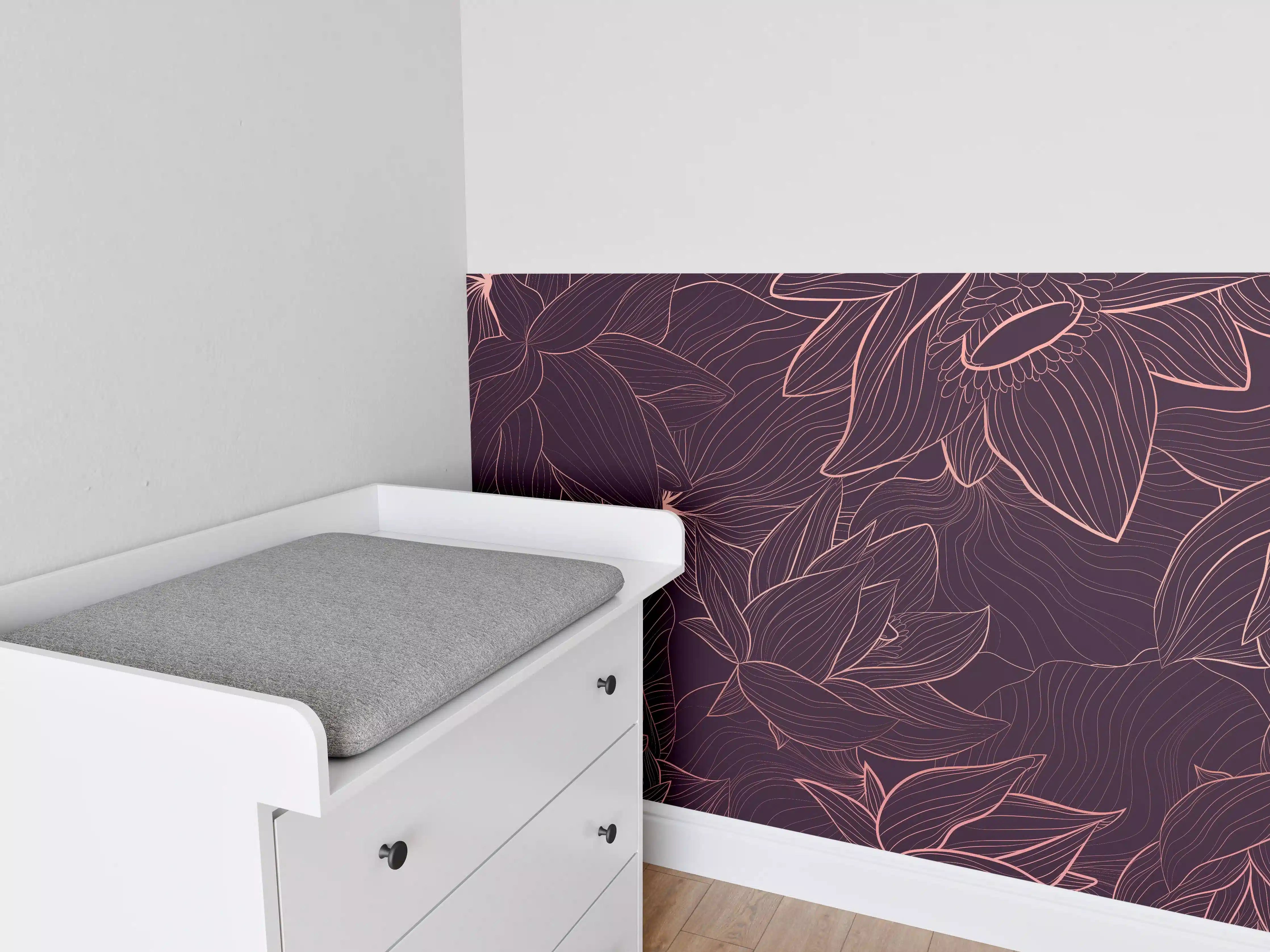 Babyzimmer Wandgestaltung - Abstrakte Lila Blumenlinien