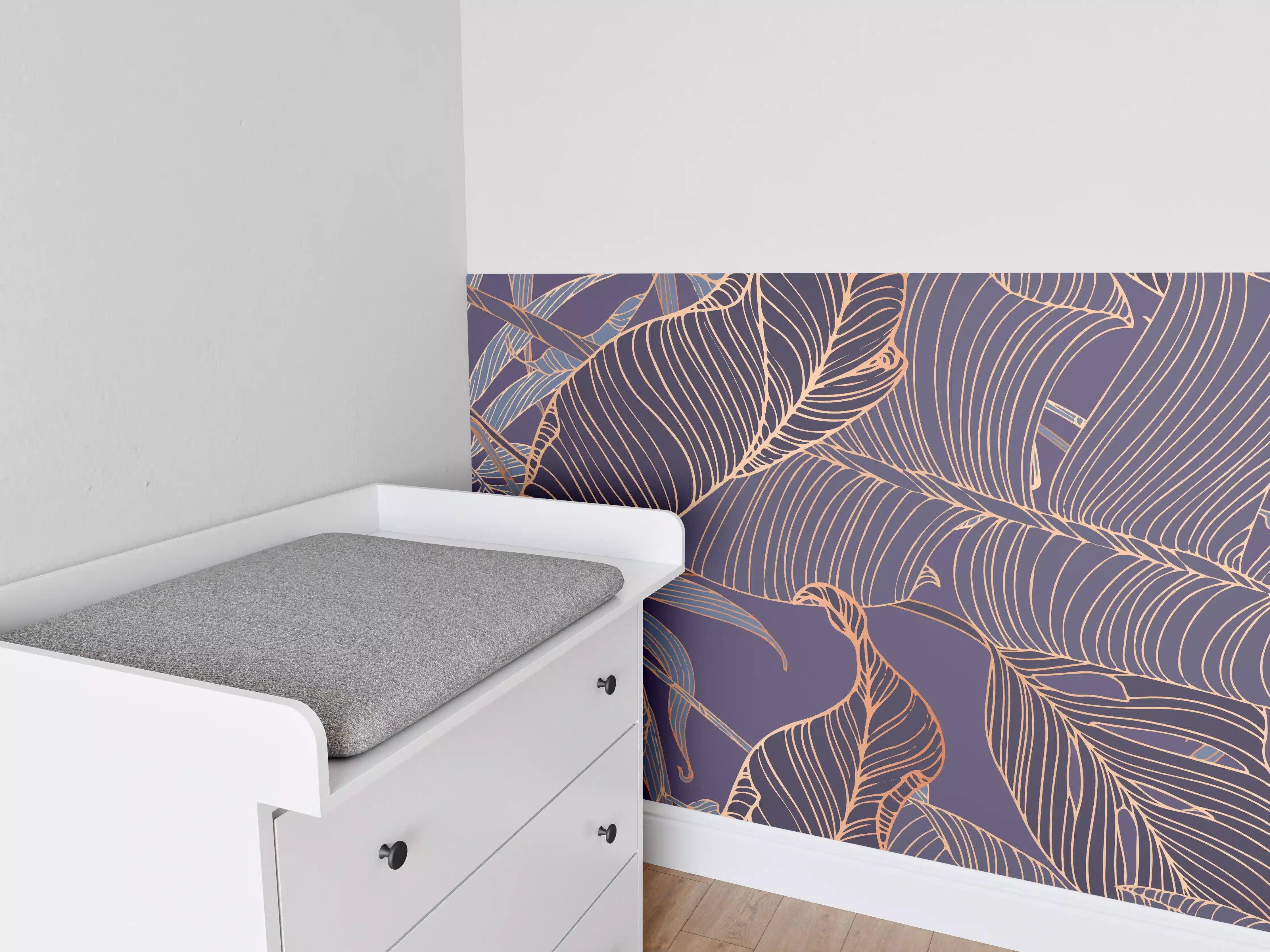 Babyzimmer Wandgestaltung - Abstrakte Lila-Goldene Blattmuster