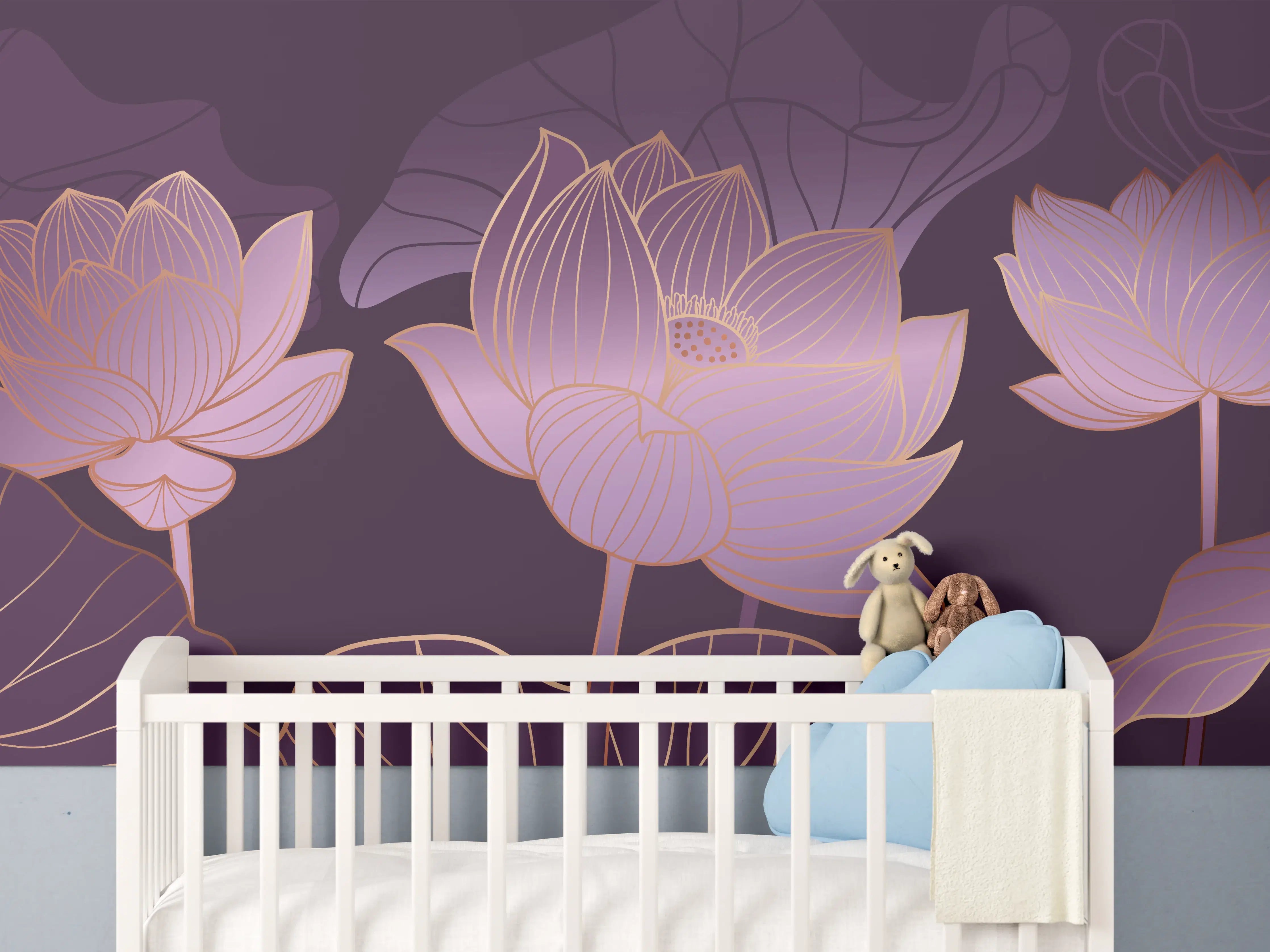 Babyzimmer Wandgestaltung - Abstrakte Lila Lotus Illustration