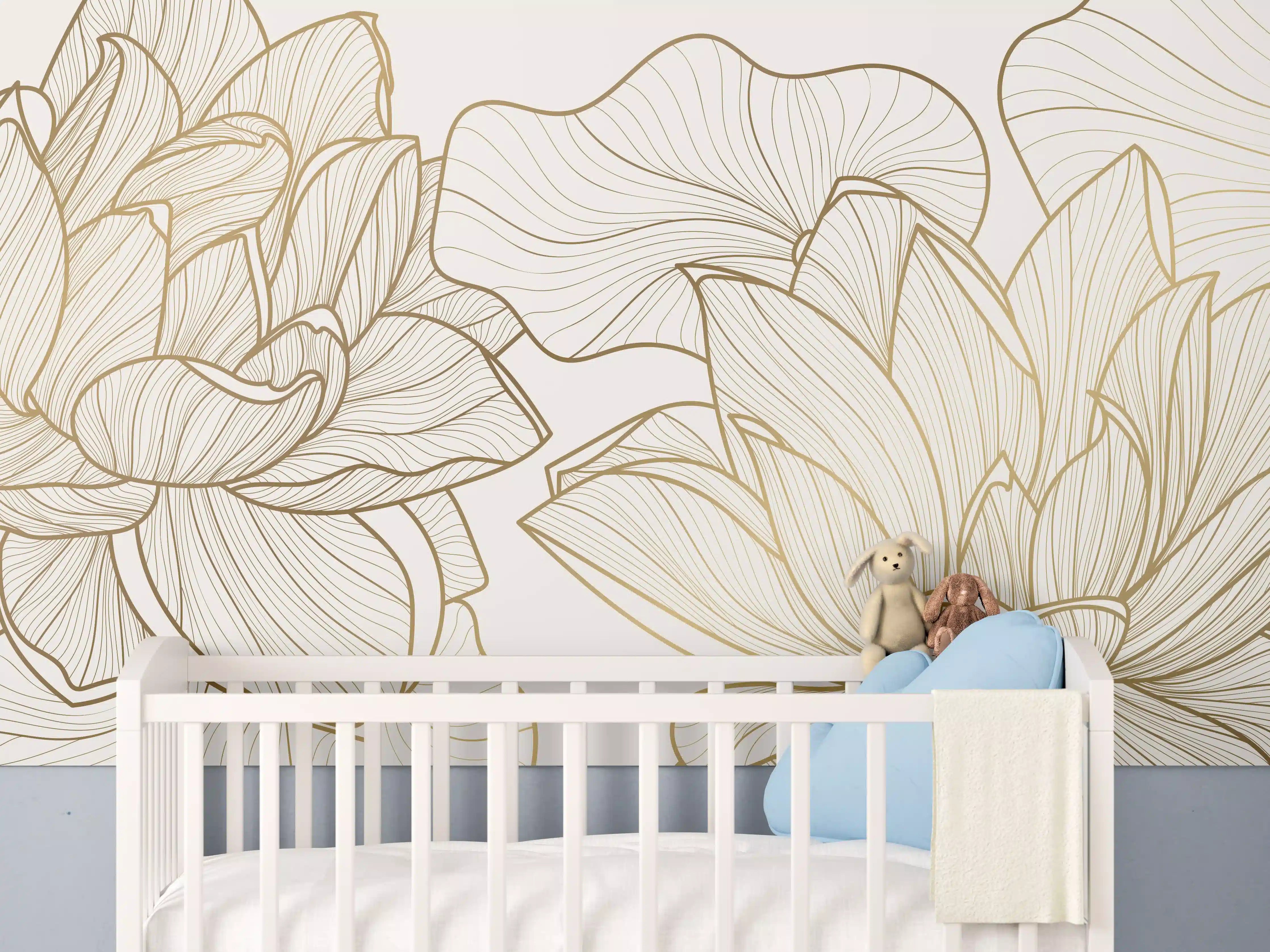 Babyzimmer Wandgestaltung - Abstrakte Linien Blumenillustration