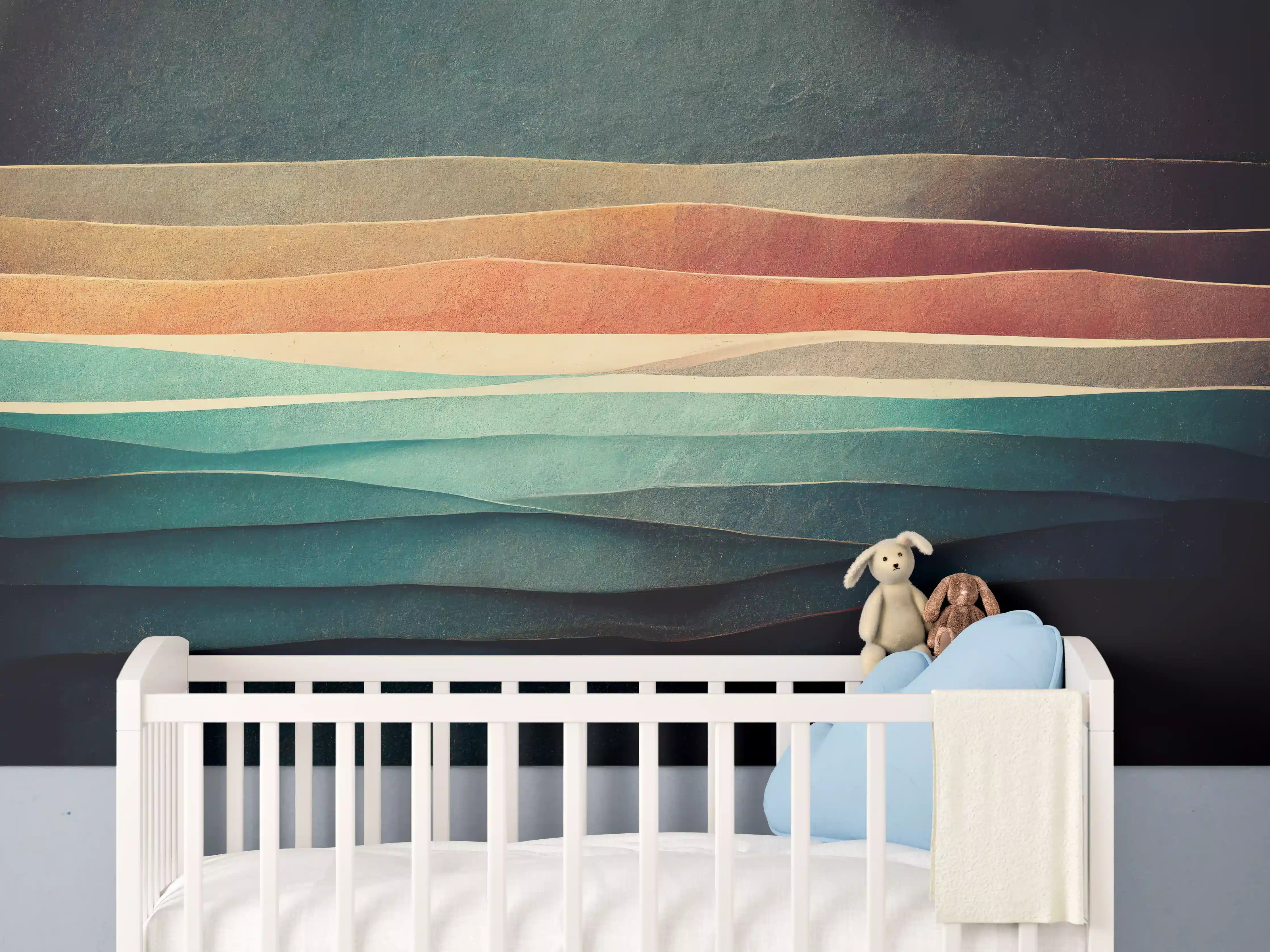Babyzimmer Wandgestaltung - Abstrakte Linien Farbspiel Tapete