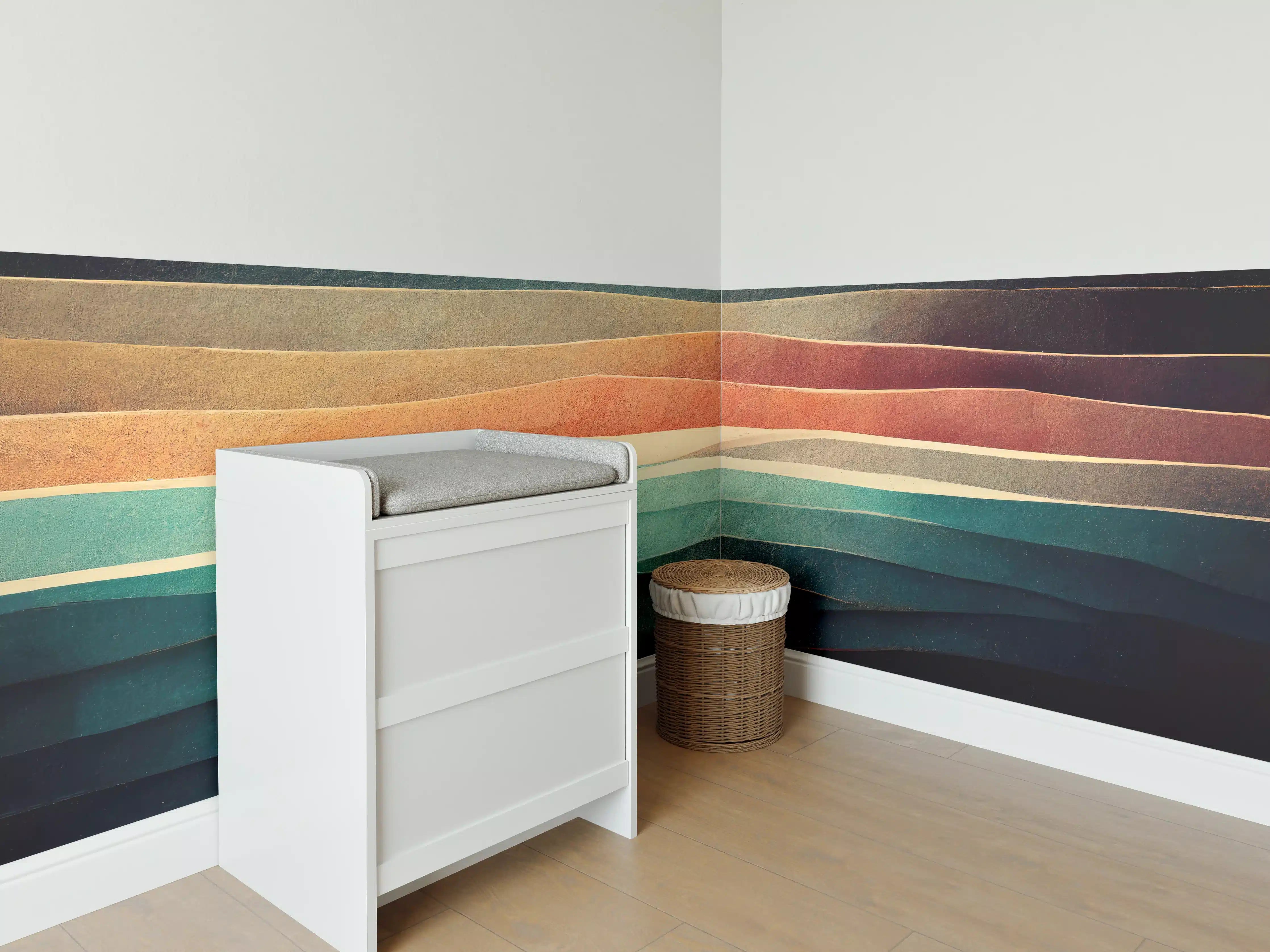 Babyzimmer Wandgestaltung - Abstrakte Linien Farbspiel Tapete