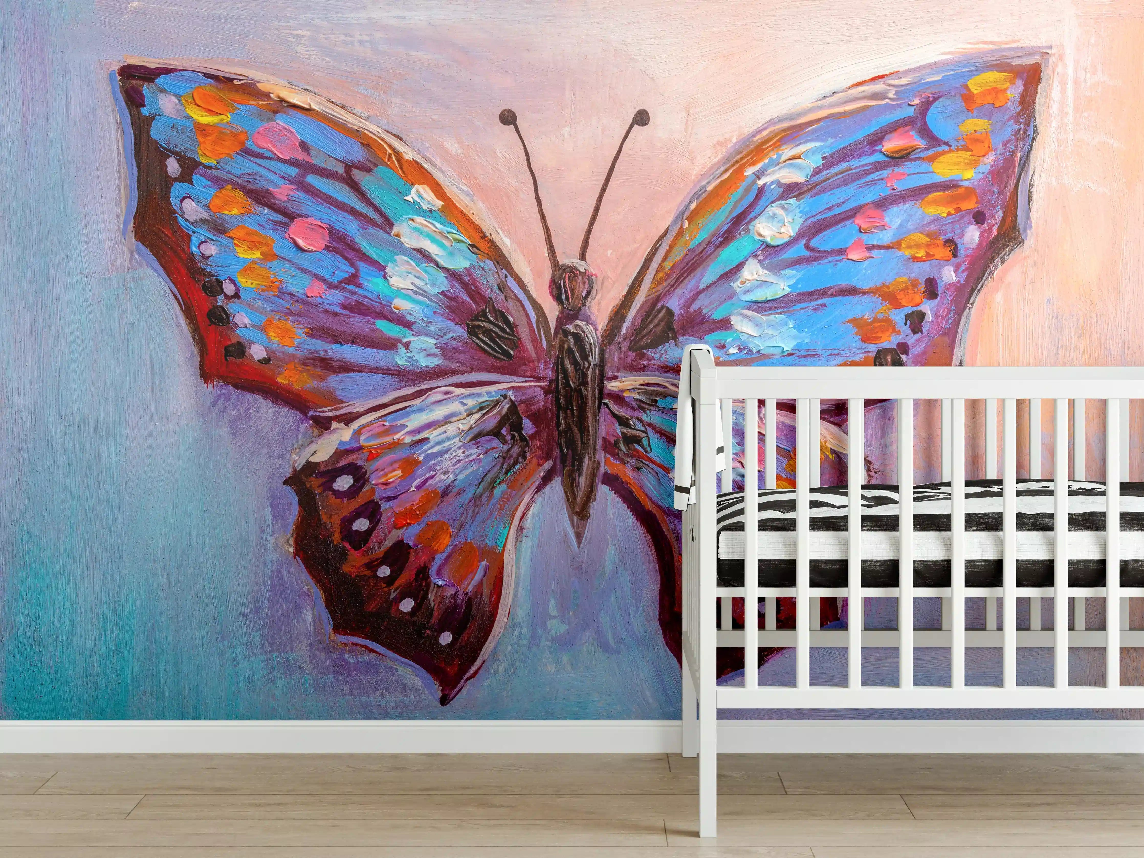 Babyzimmer Wandgestaltung - Abstrakte Malerei bunter Schmetterling