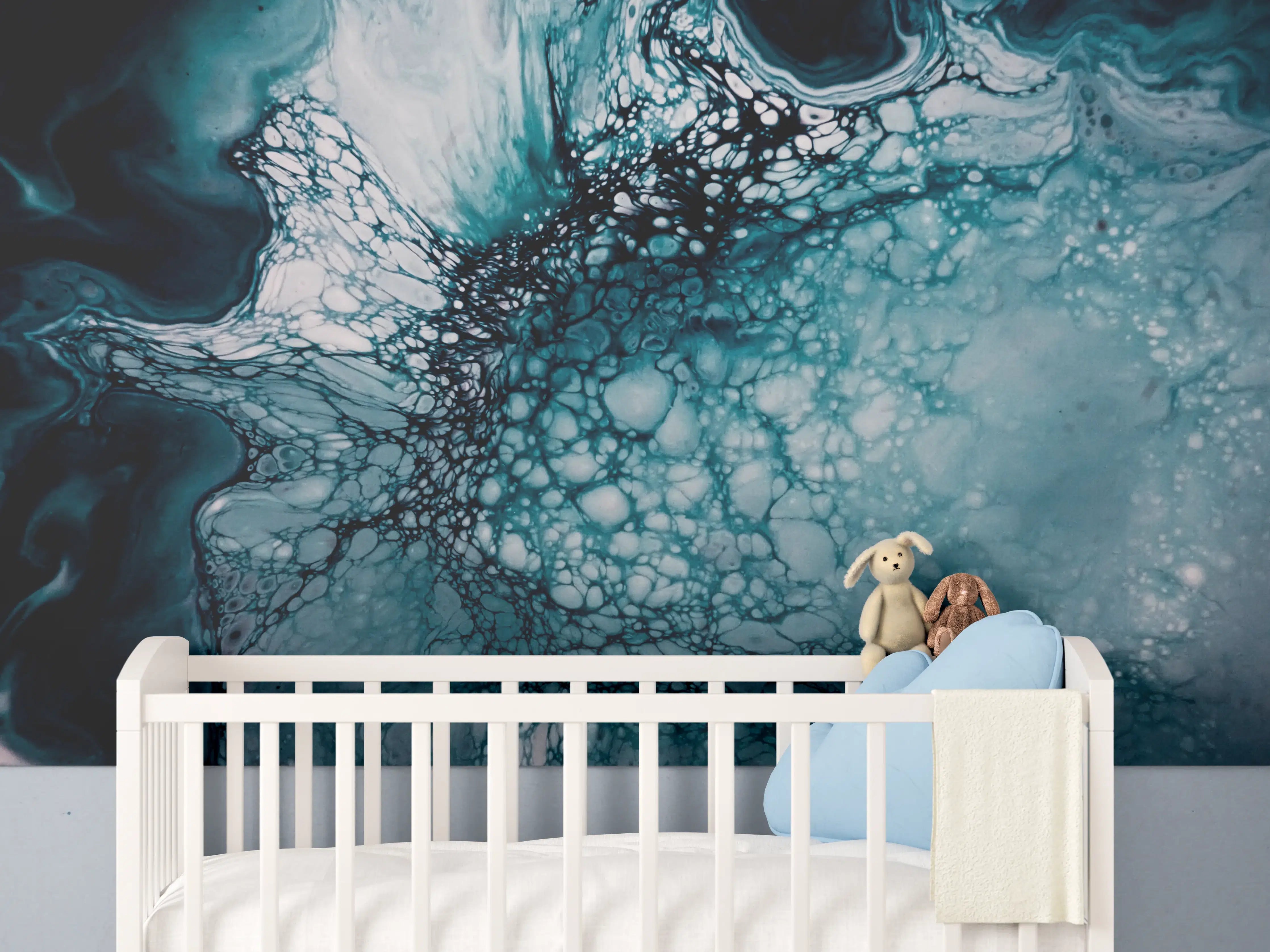 Babyzimmer Wandgestaltung - Abstrakte Marmor-Malerei Blautöne