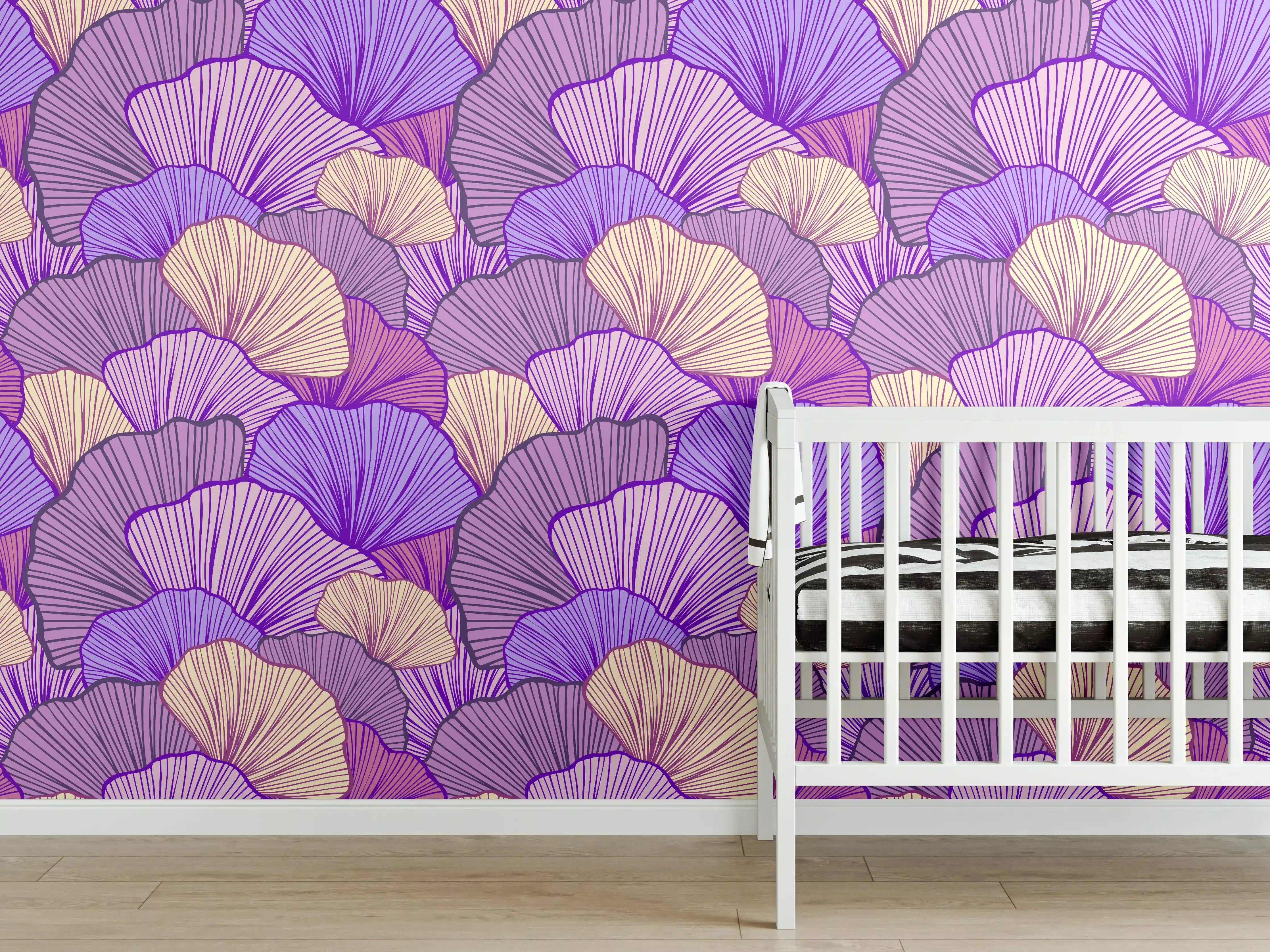 Babyzimmer Wandgestaltung - Abstrakte Muscheln in Lila