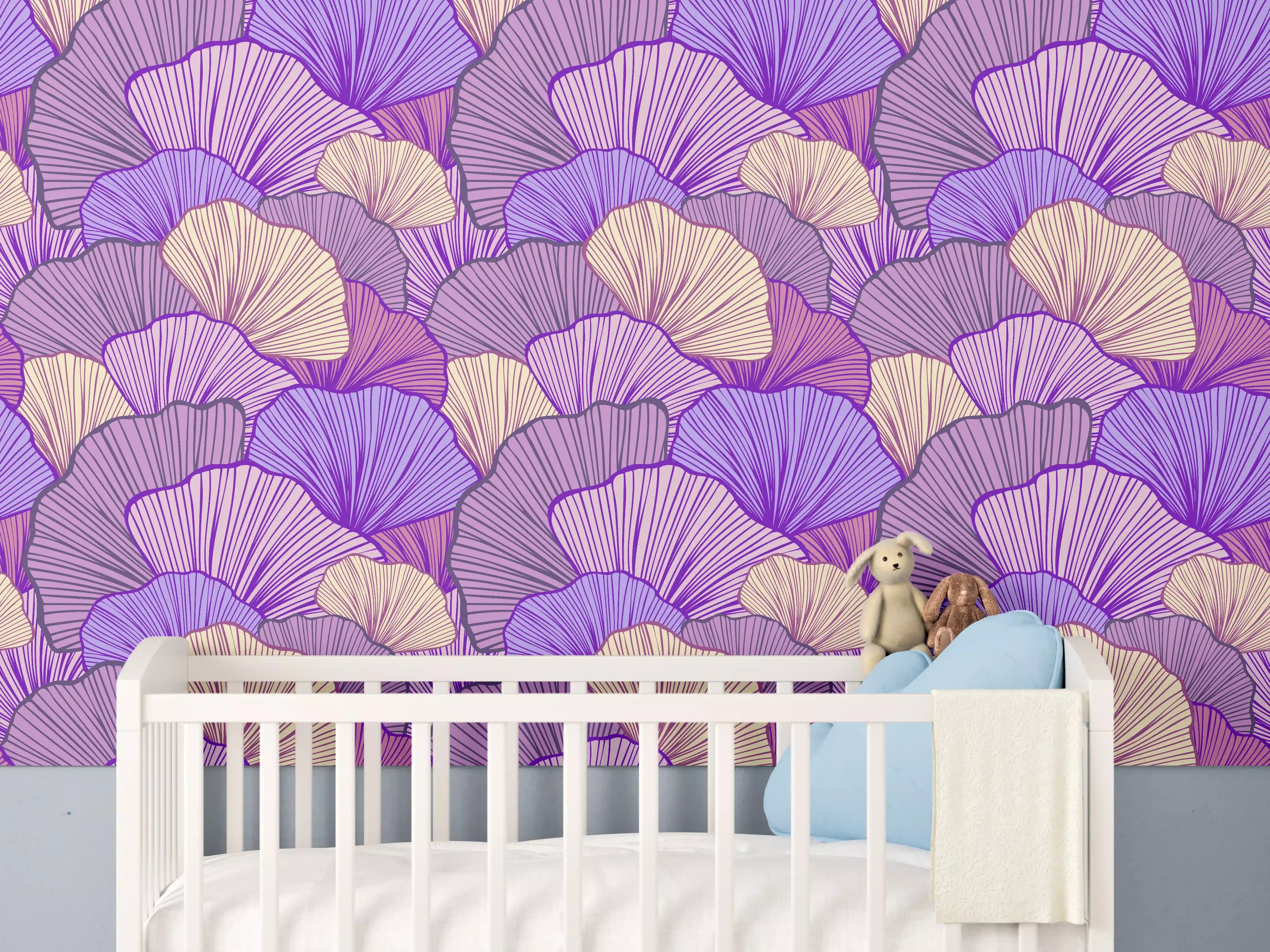 Babyzimmer Wandgestaltung - Abstrakte Muscheln in Lila