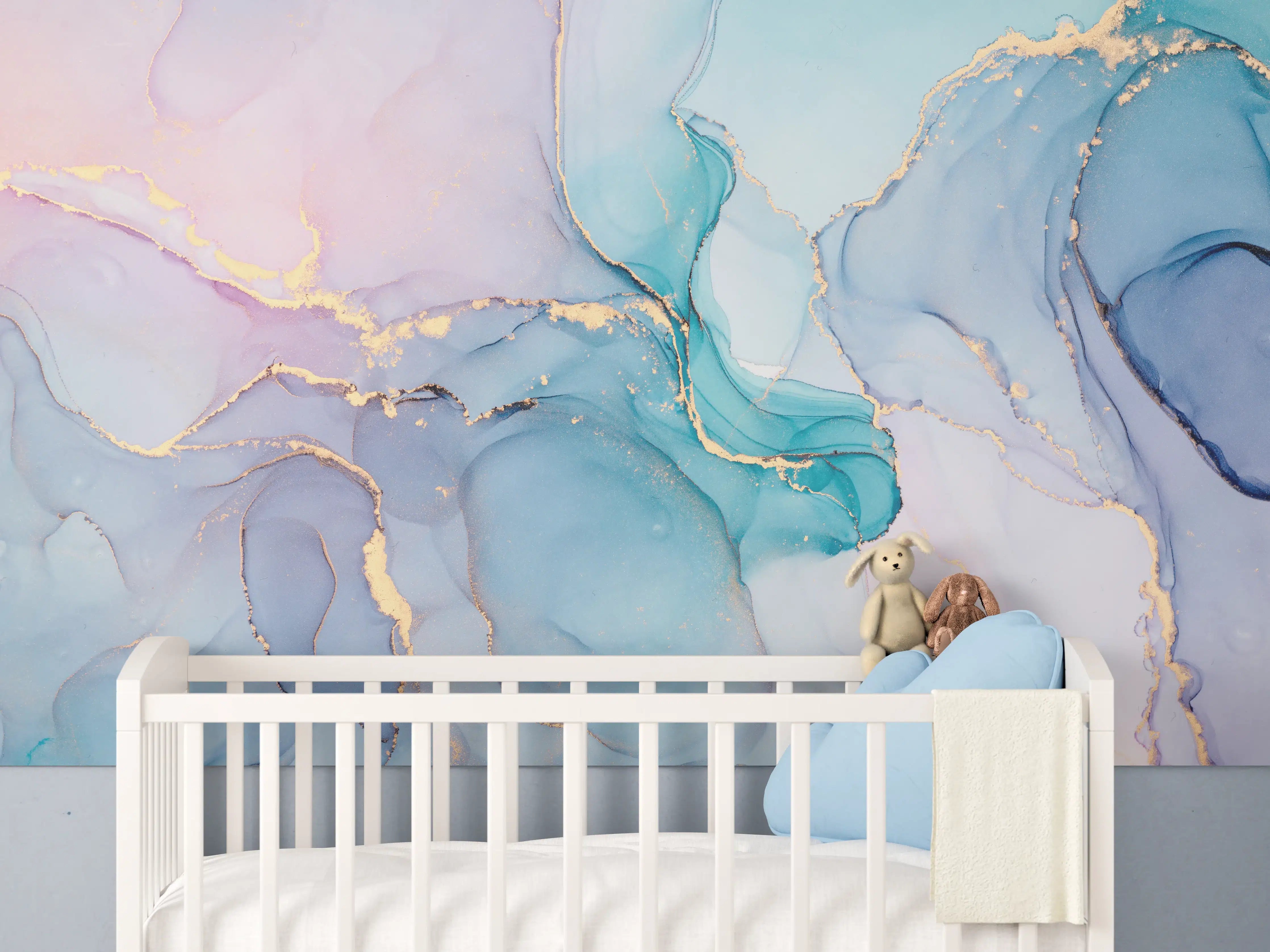 Babyzimmer Wandgestaltung - Abstrakte Muster mit goldenem Rand