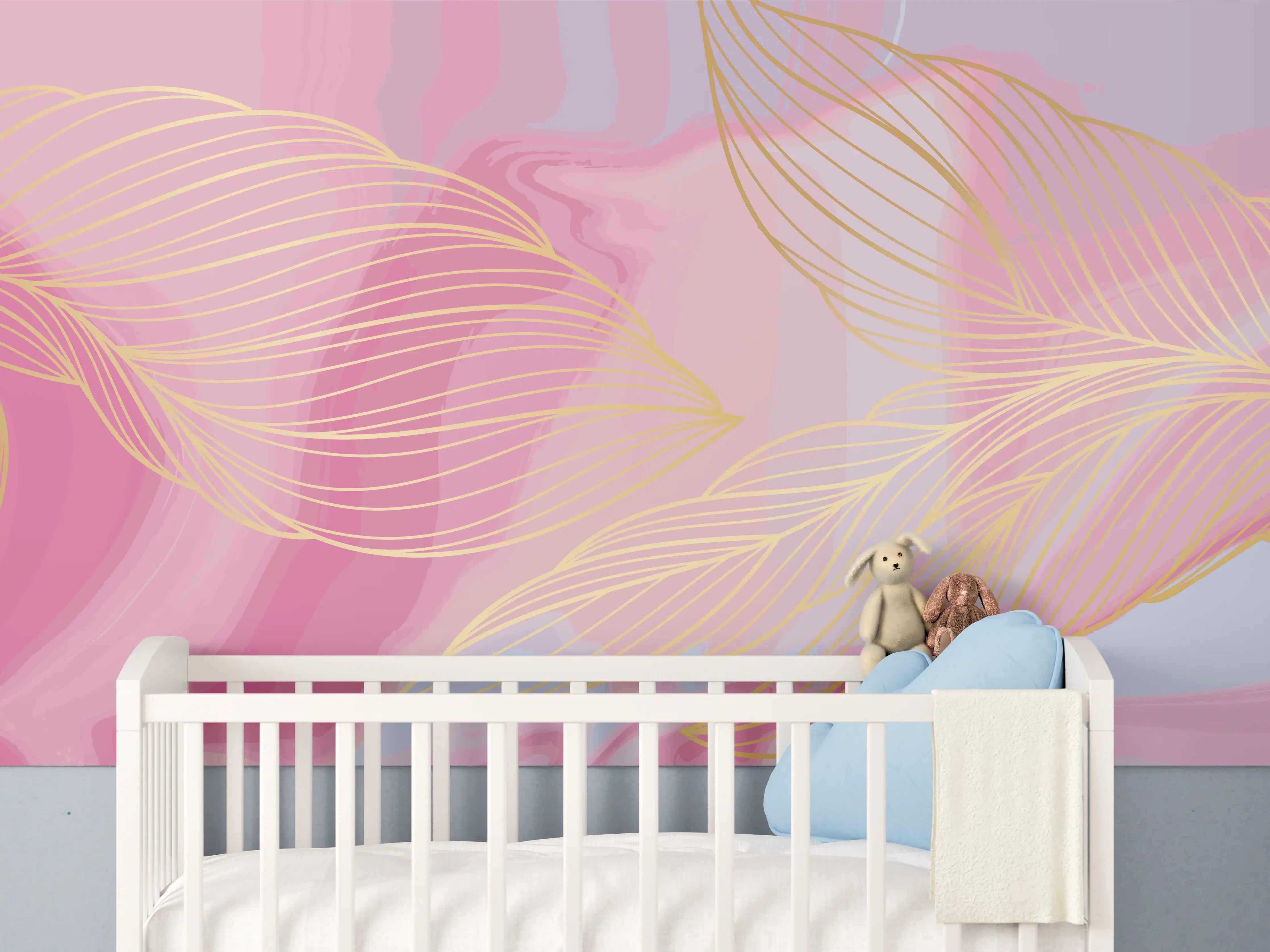 Babyzimmer Wandgestaltung - Abstrakte Rosa Wellen Kunst