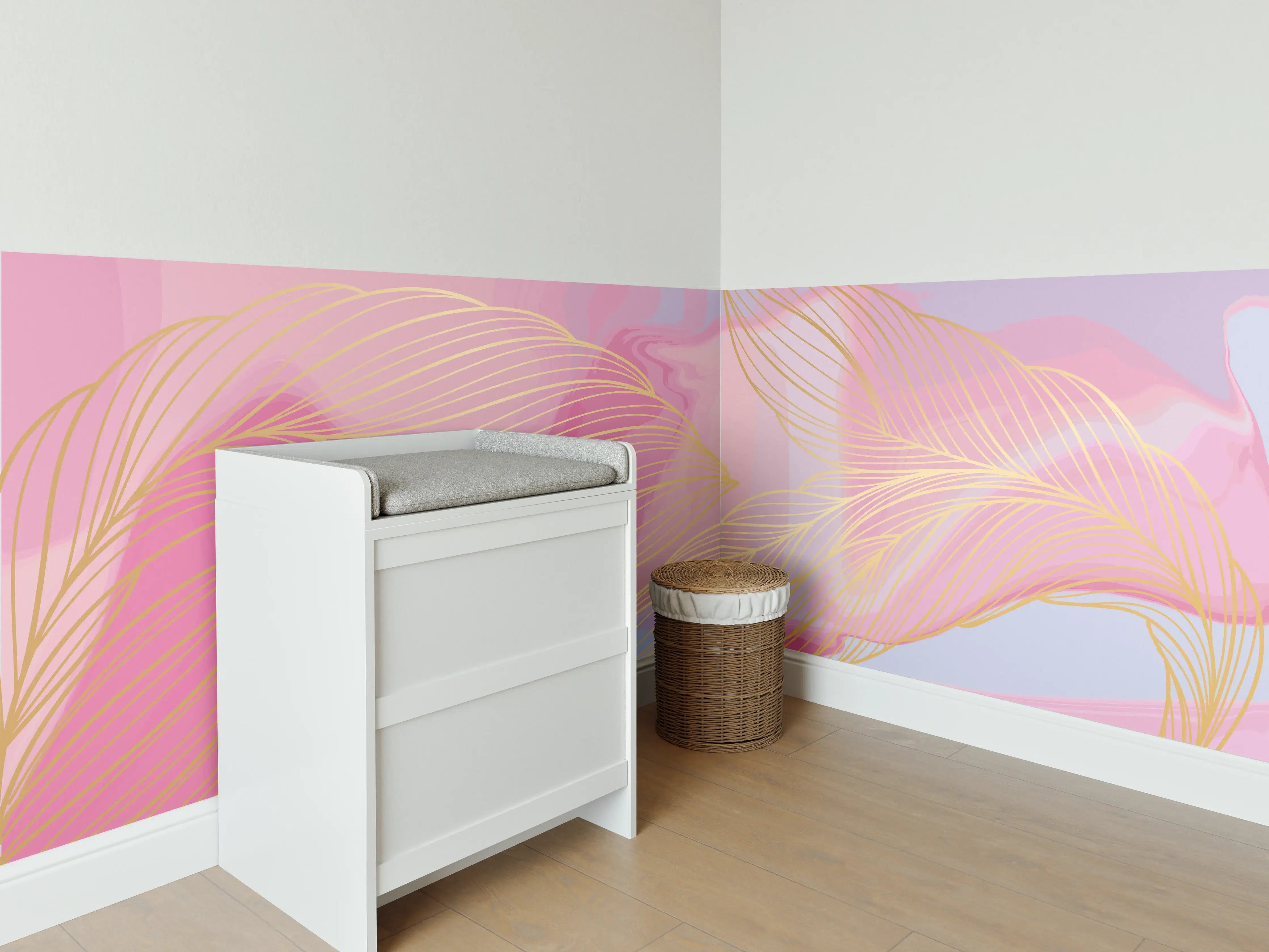 Babyzimmer Wandgestaltung - Abstrakte Rosa Wellen Kunst