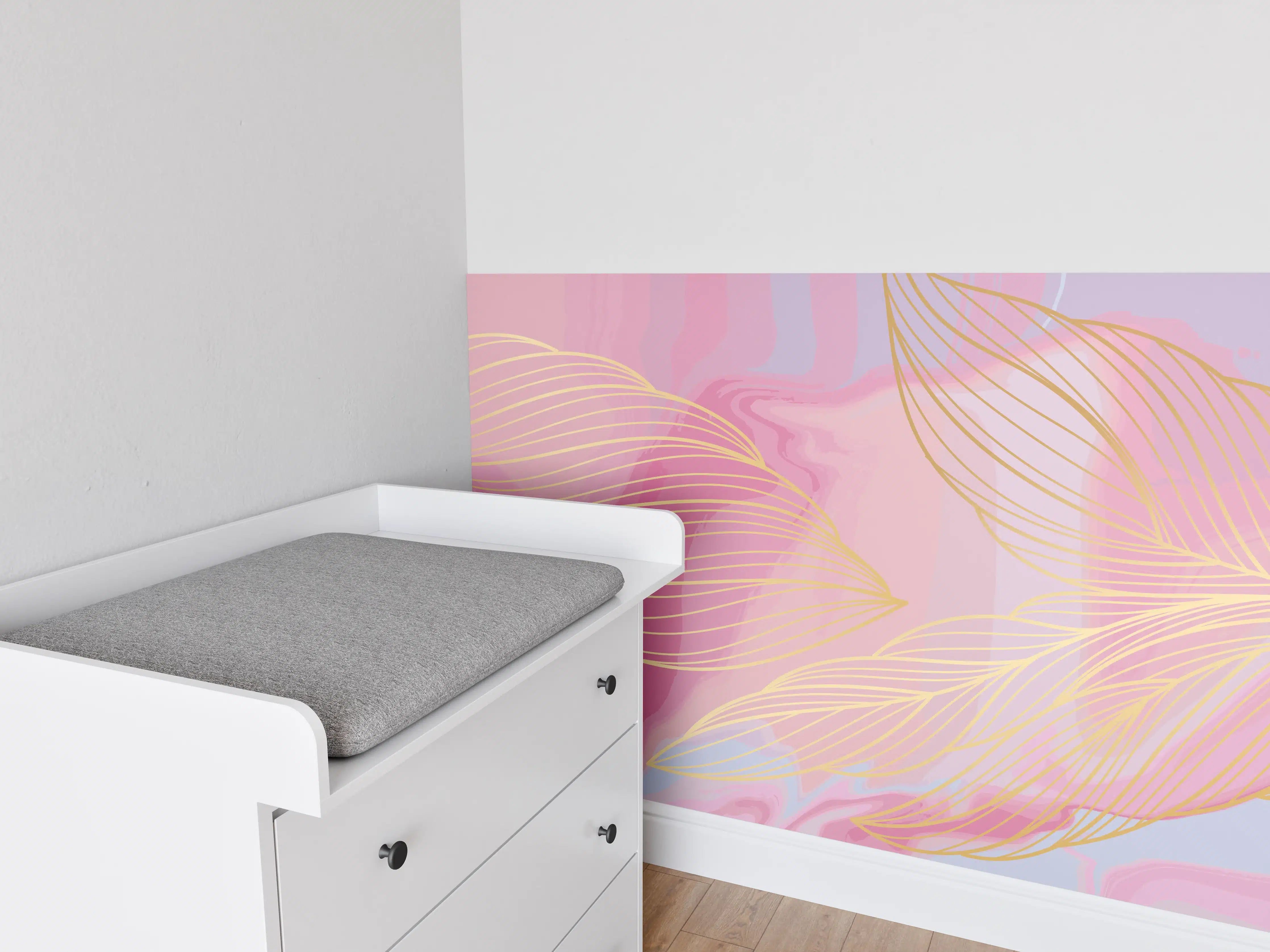 Babyzimmer Wandgestaltung - Abstrakte Rosa Wellen Kunst