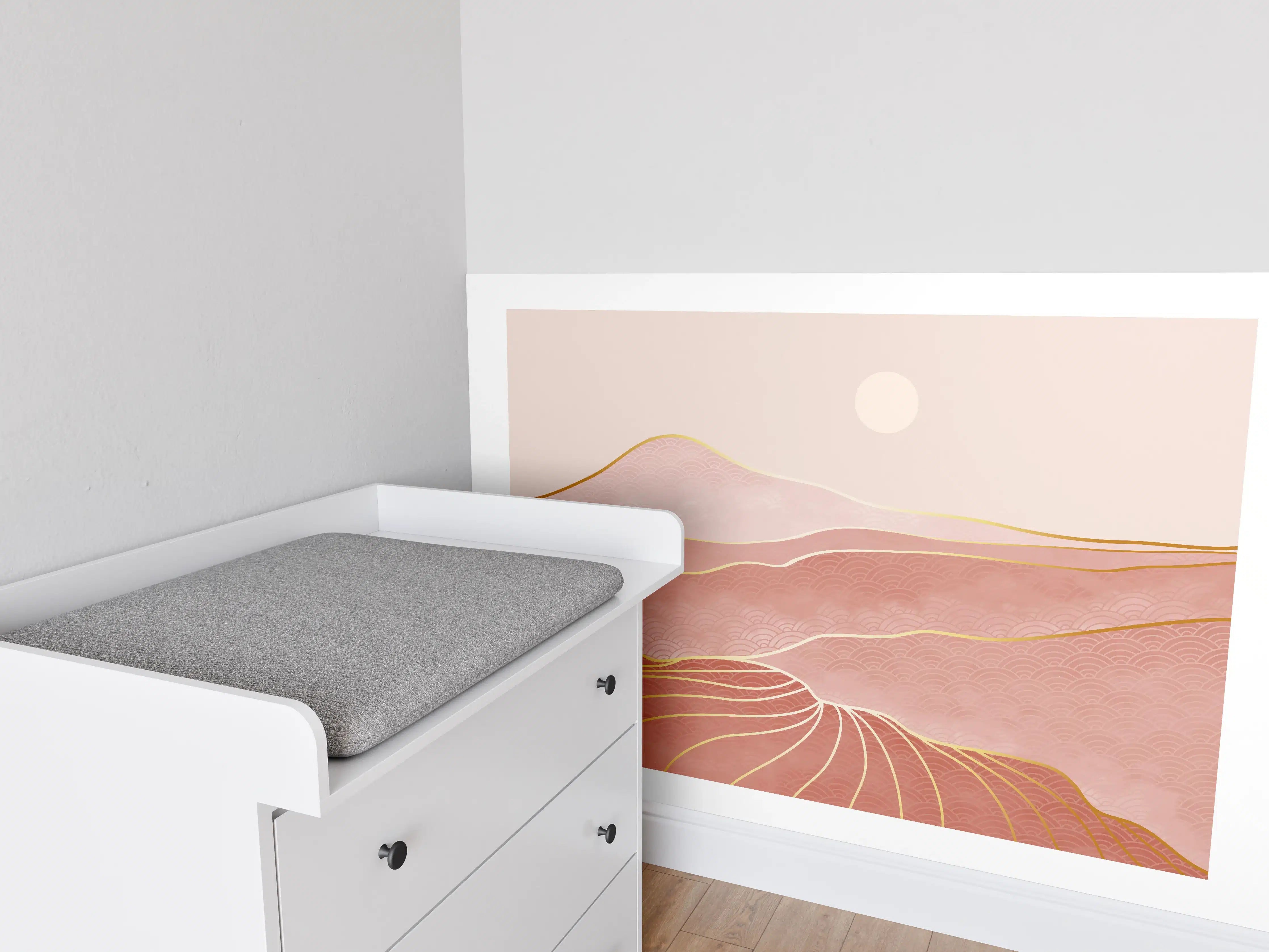 Babyzimmer Wandgestaltung - Abstrakte Sanddünen Linienkunst