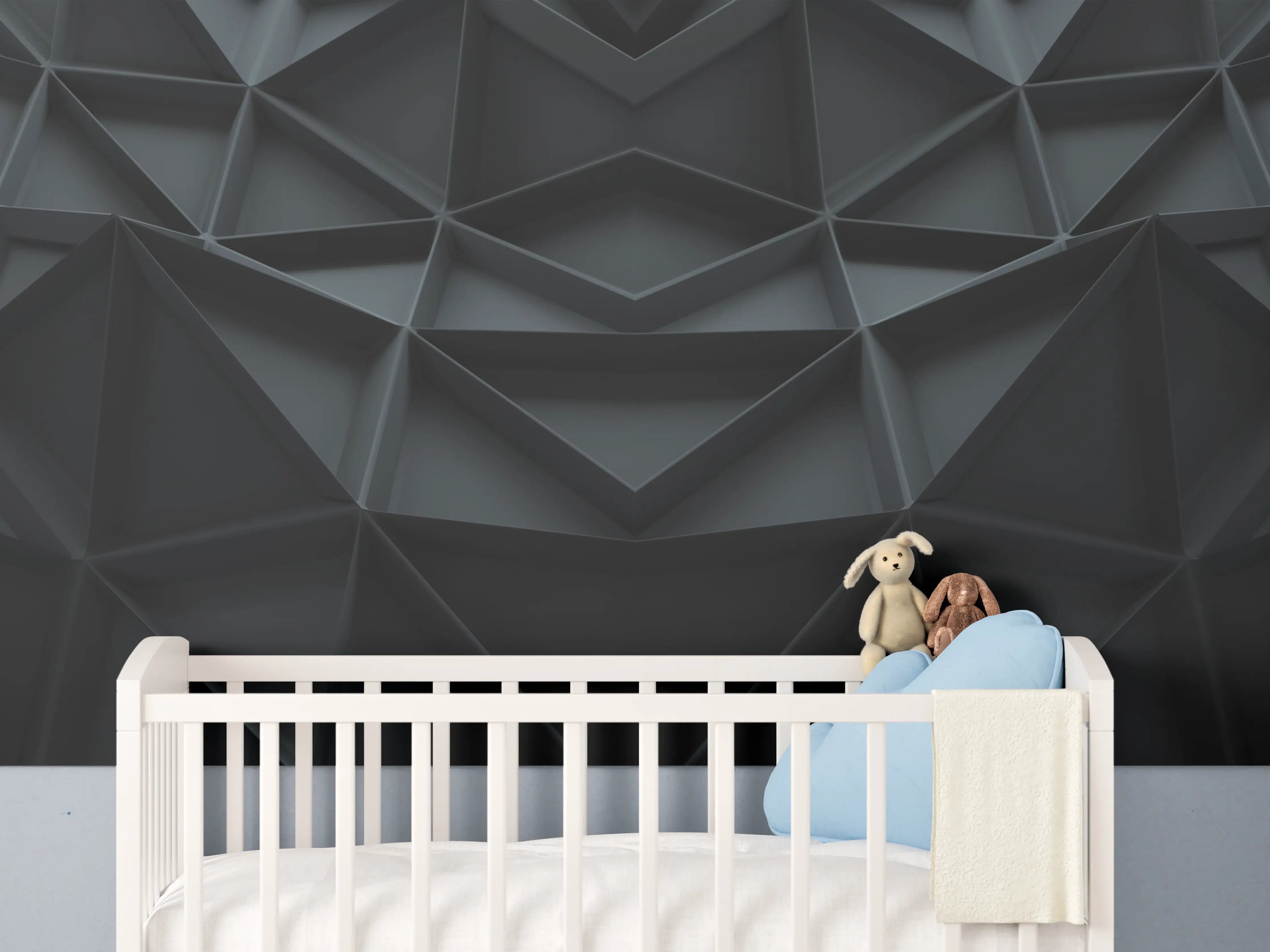 Babyzimmer Wandgestaltung - Abstrakte Schwarz-Grau Geometrie