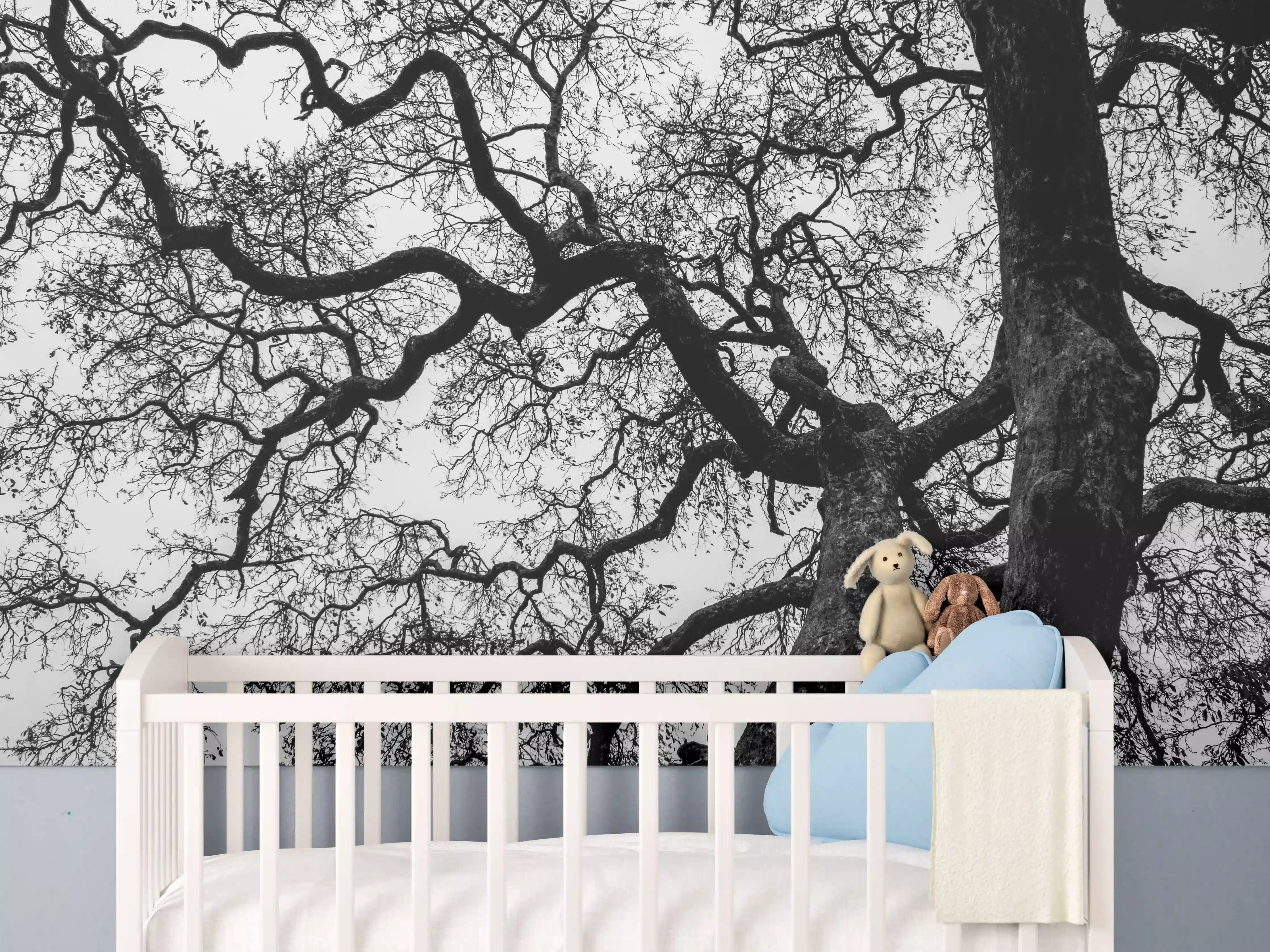 Babyzimmer Wandgestaltung - Abstrakte Schwarz-Weiß Baumäste