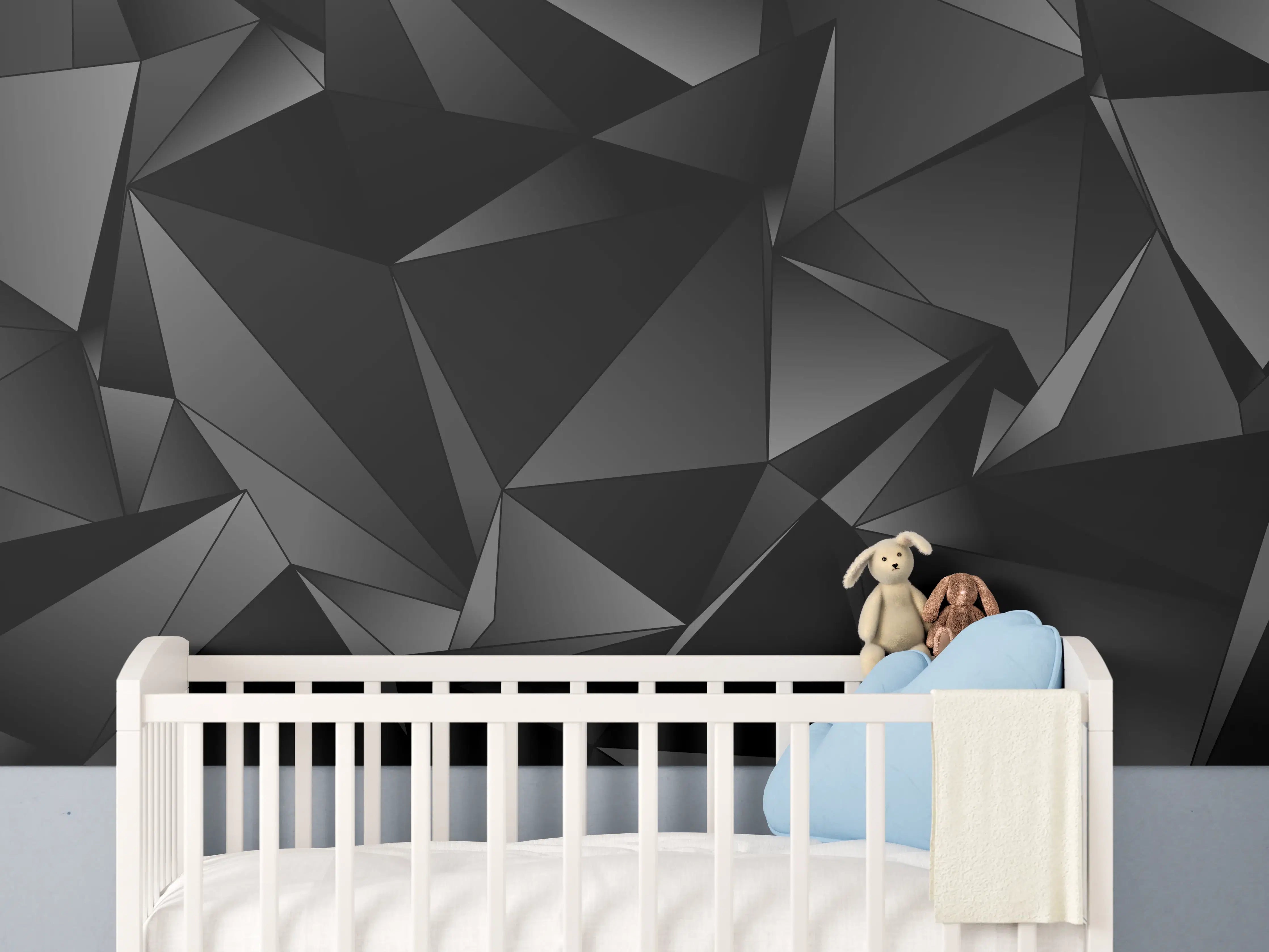 Babyzimmer Wandgestaltung - Abstrakte Schwarze 3D Dreiecke
