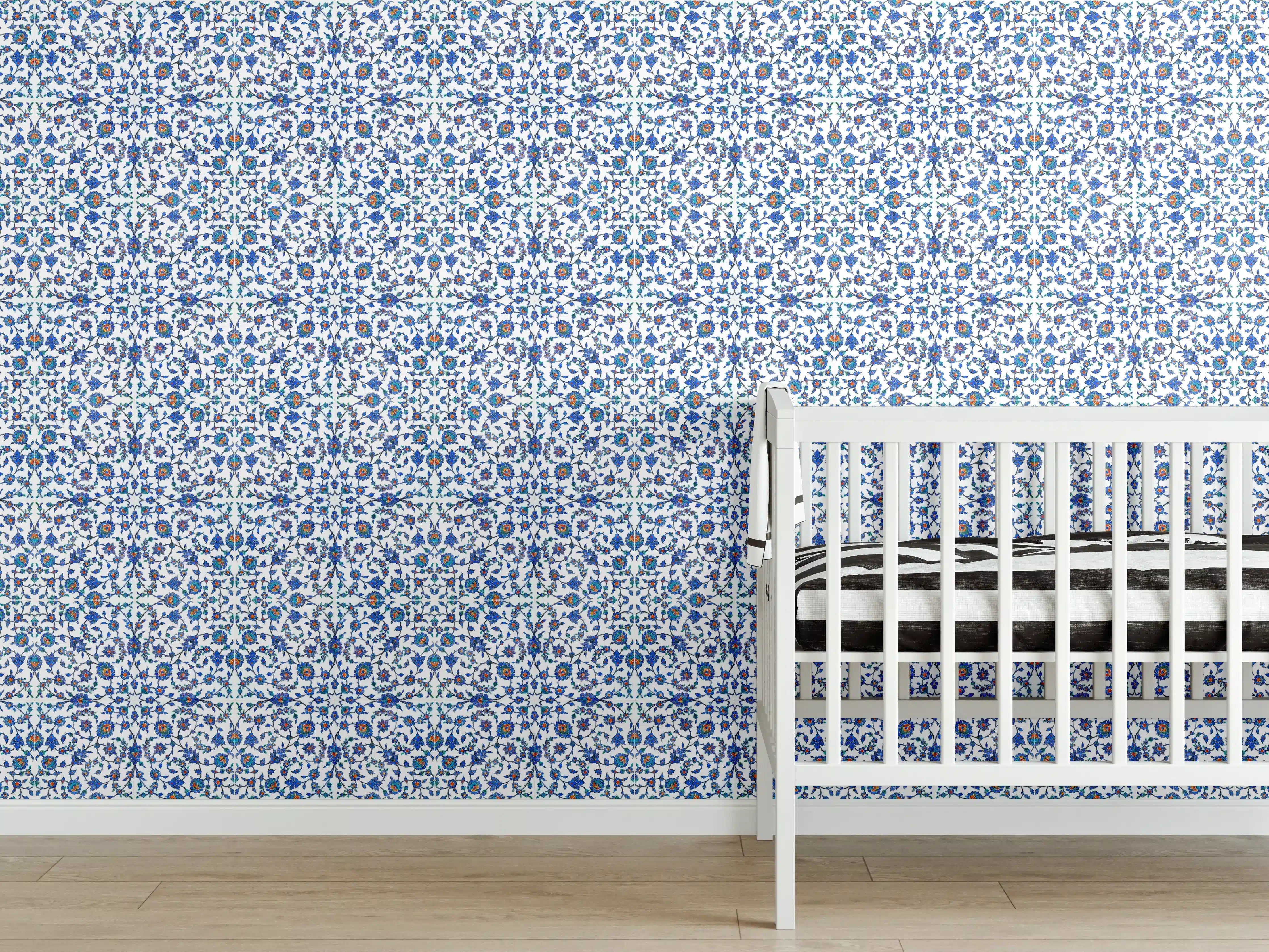 Babyzimmer Wandgestaltung - Abstrakte Struktur Blau-Grau