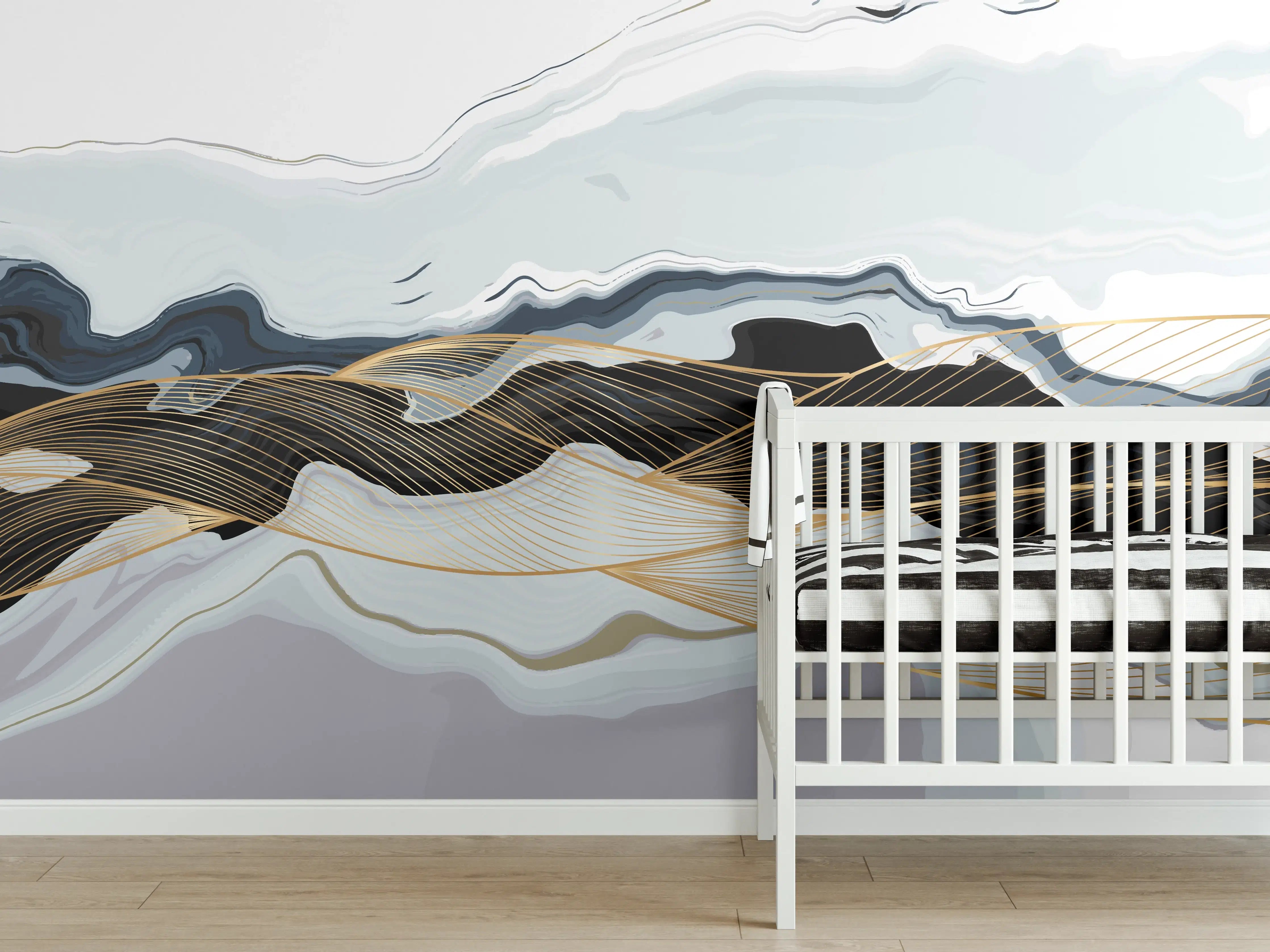 Babyzimmer Wandgestaltung - Abstrakte Strukturlinien Kunst