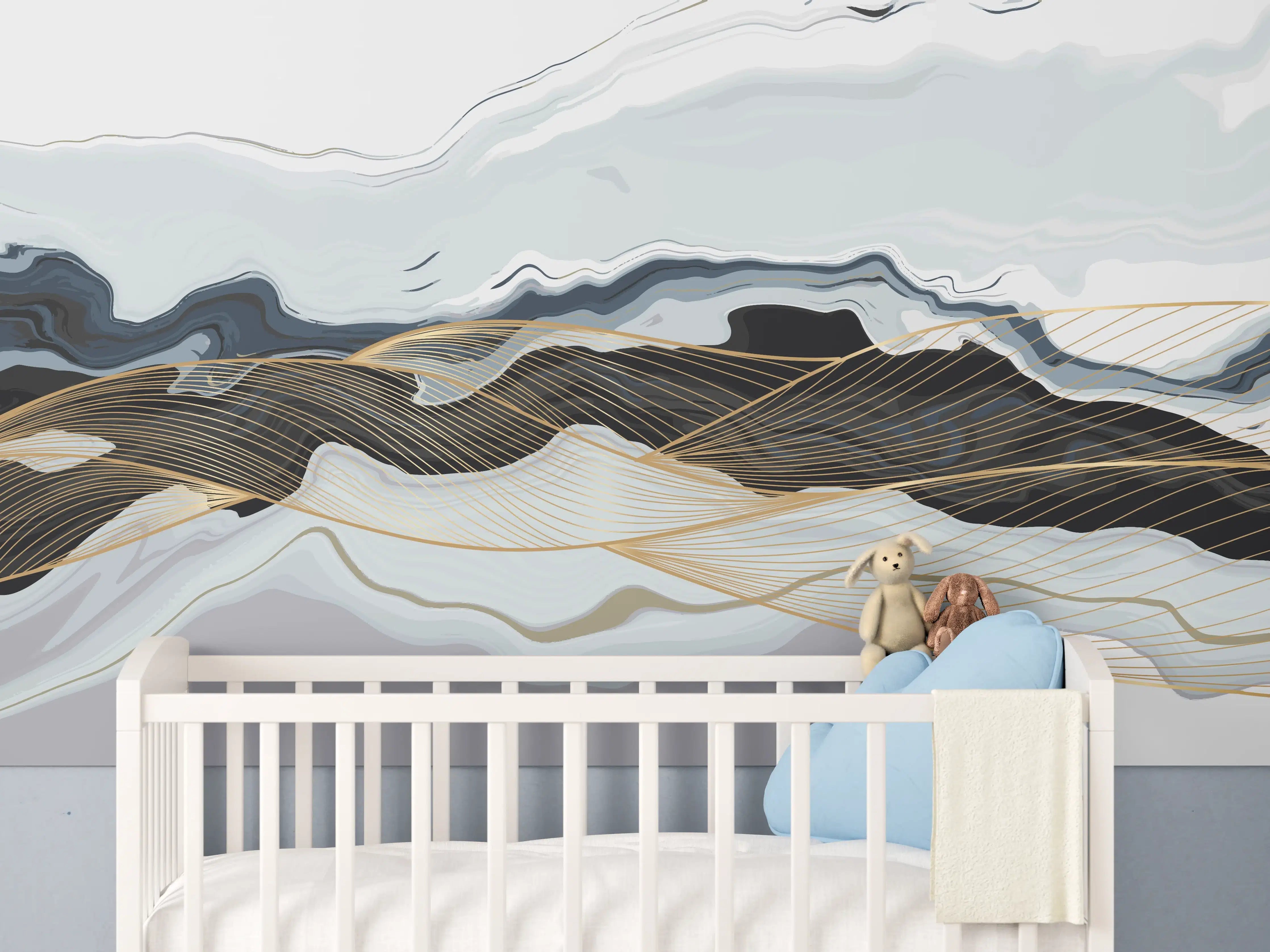 Babyzimmer Wandgestaltung - Abstrakte Strukturlinien Kunst