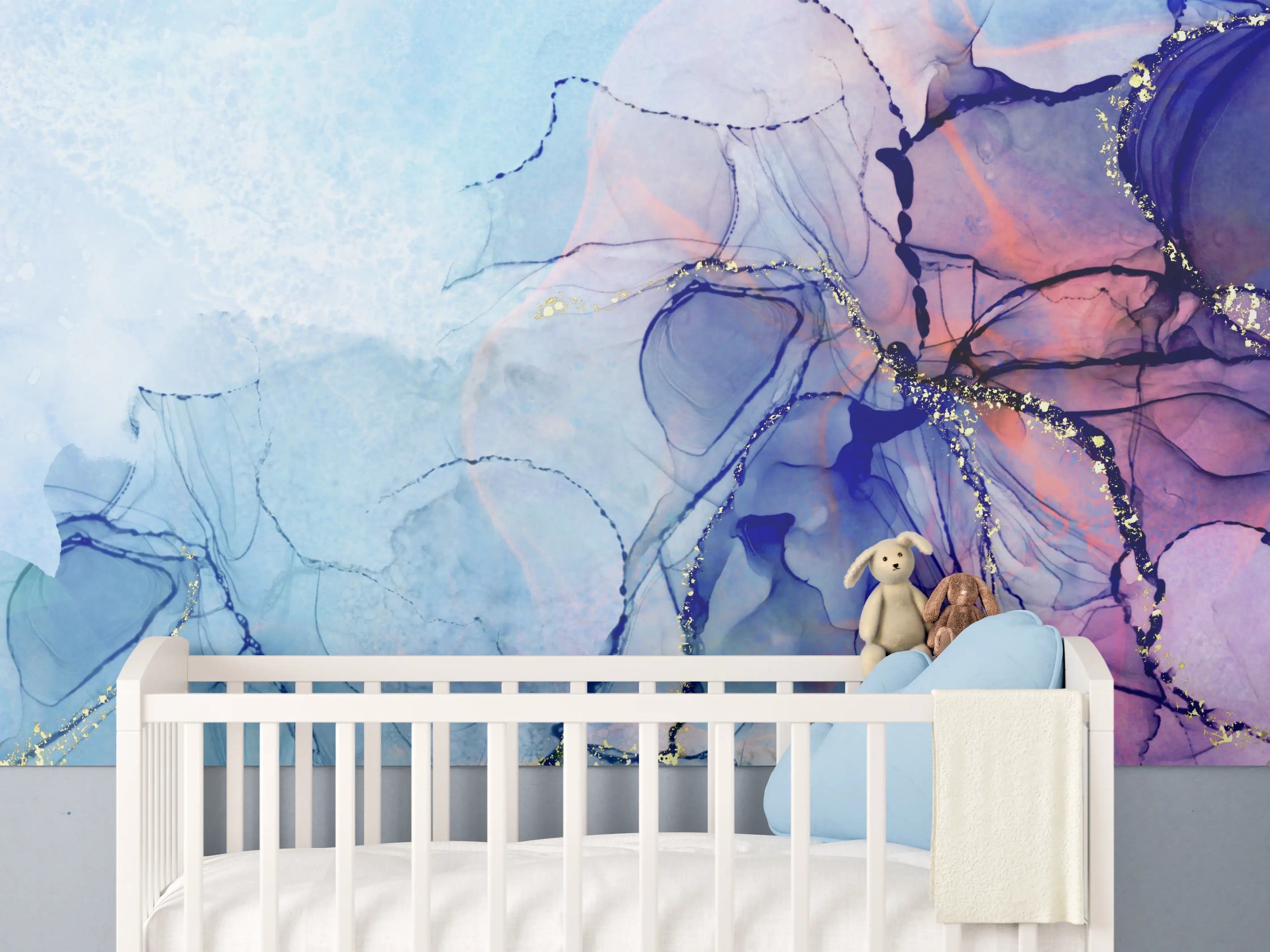 Babyzimmer Wandgestaltung - Abstrakte Tinte mit Goldelementen