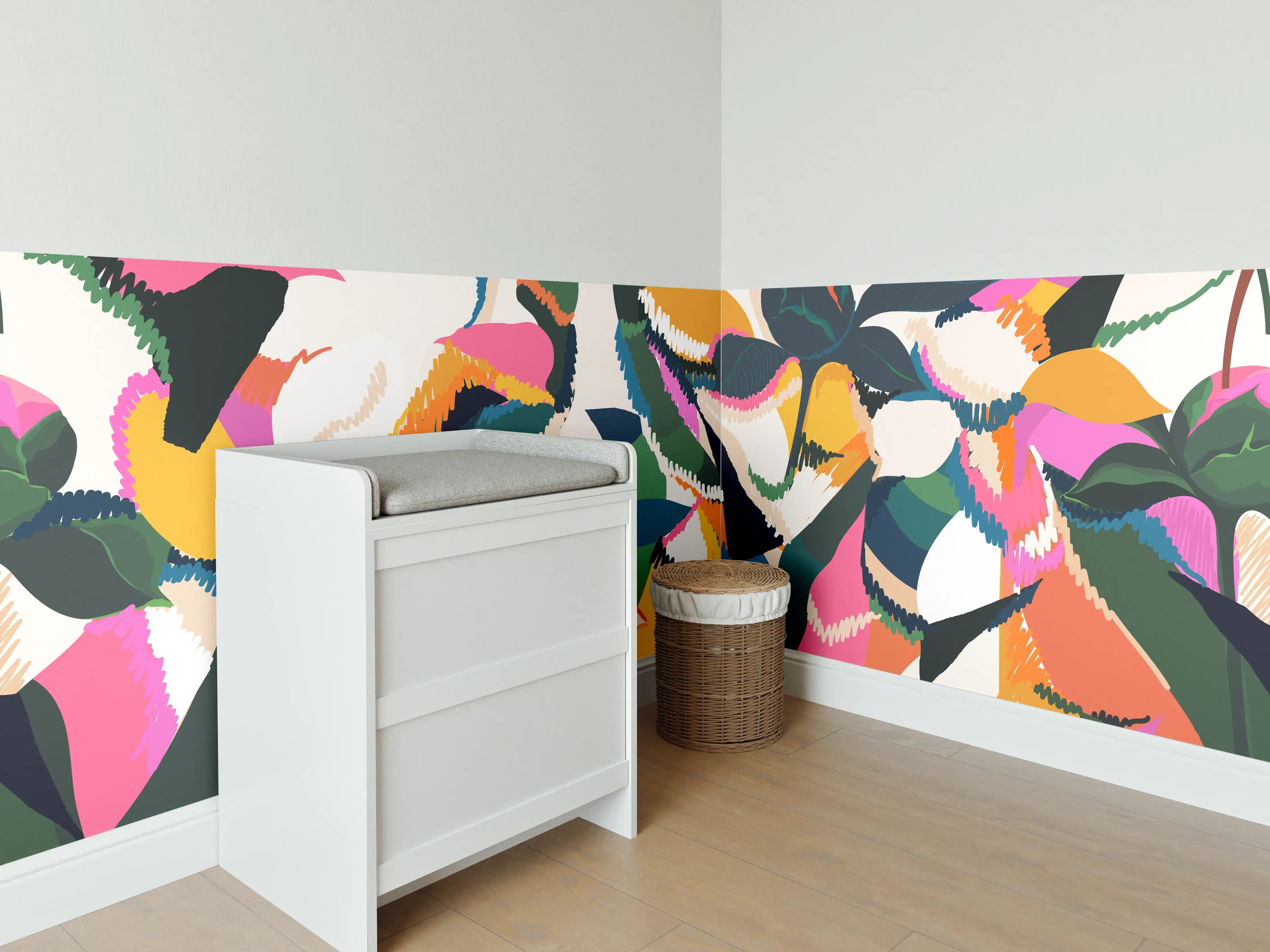 Babyzimmer Wandgestaltung - Abstrakte Tropische Blumen Pink-Orange