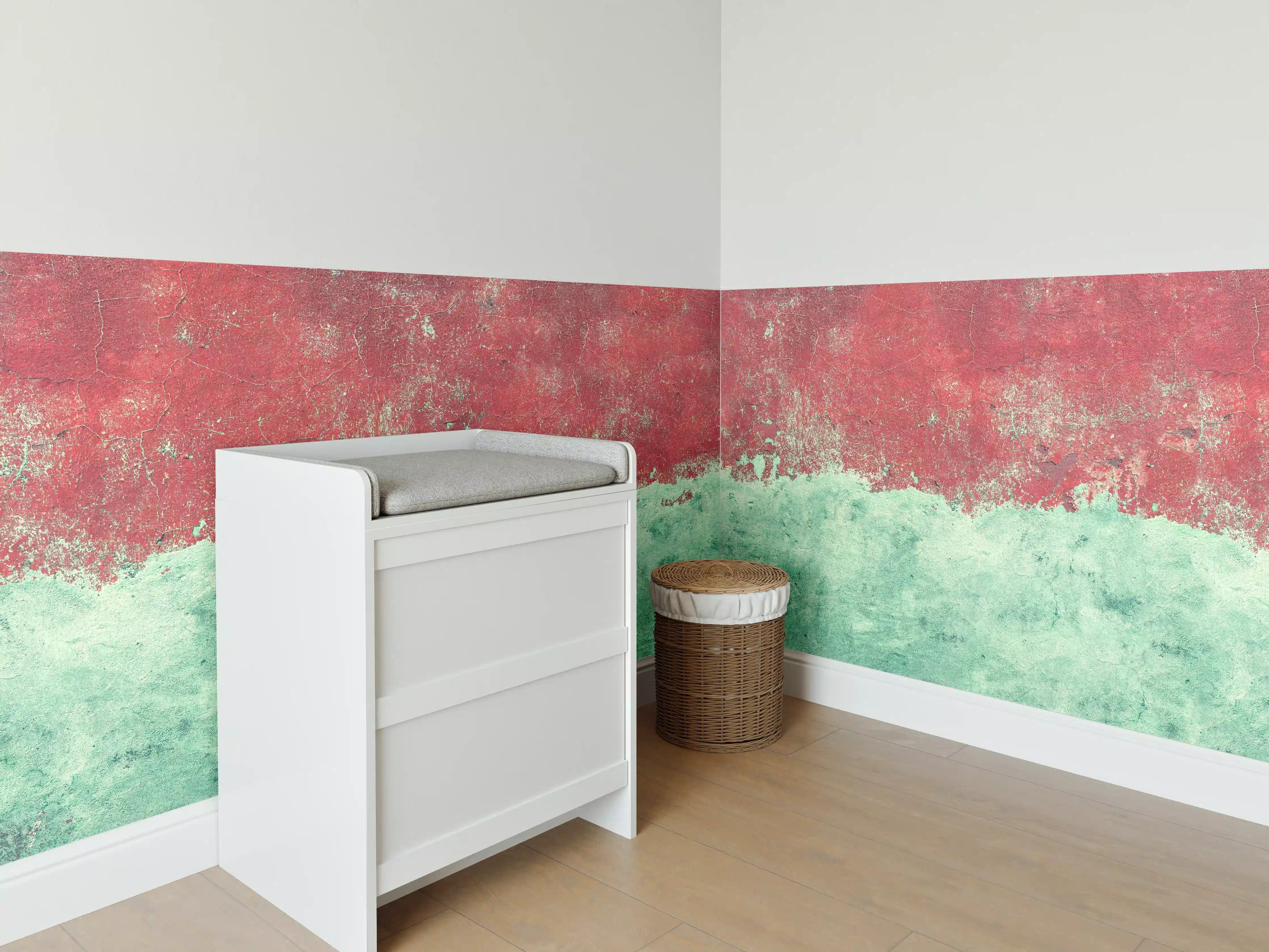Babyzimmer Wandgestaltung - Abstrakte Wasserfarbengestaltung in Rot und Mint