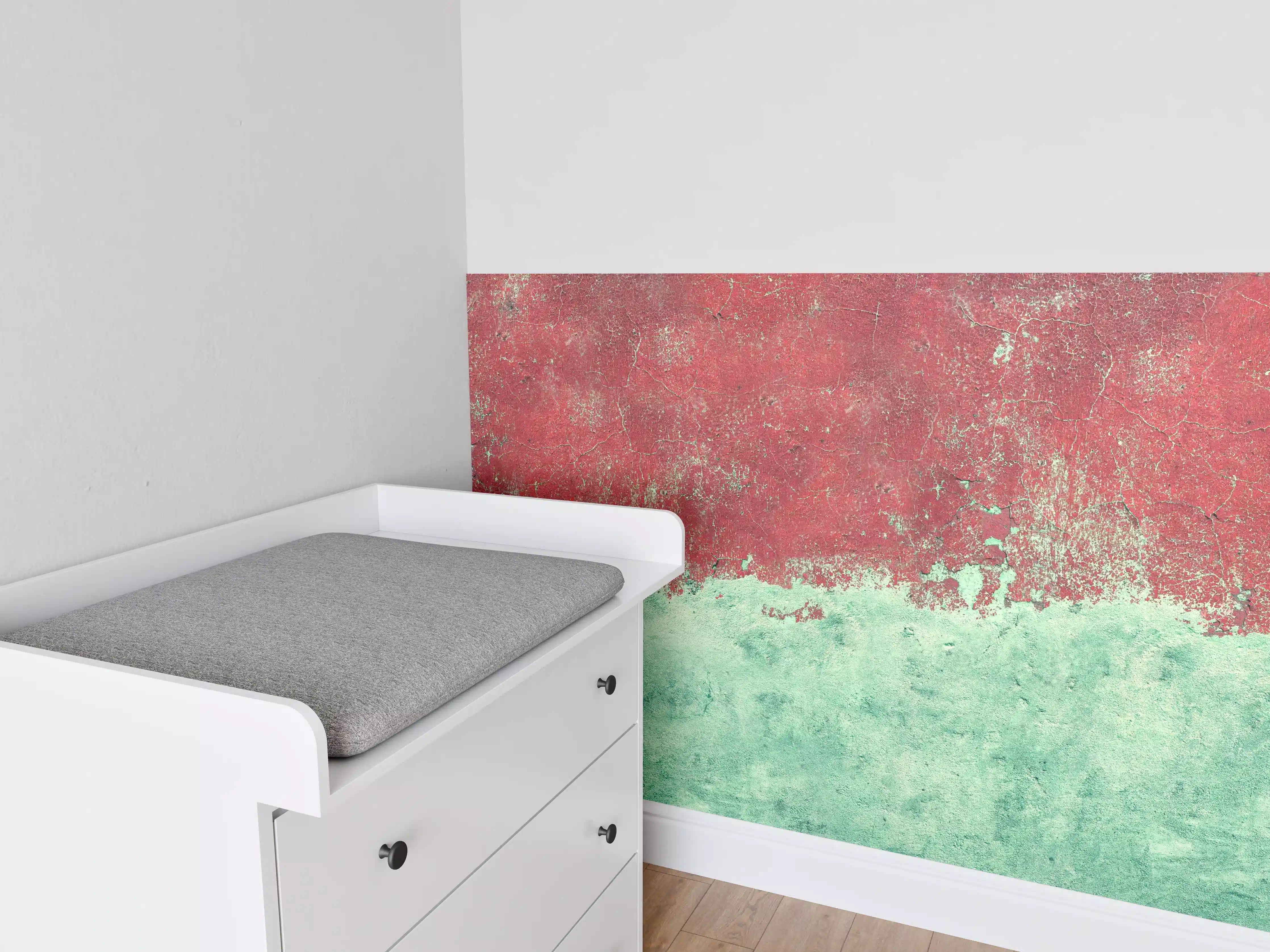 Babyzimmer Wandgestaltung - Abstrakte Wasserfarbengestaltung in Rot und Mint