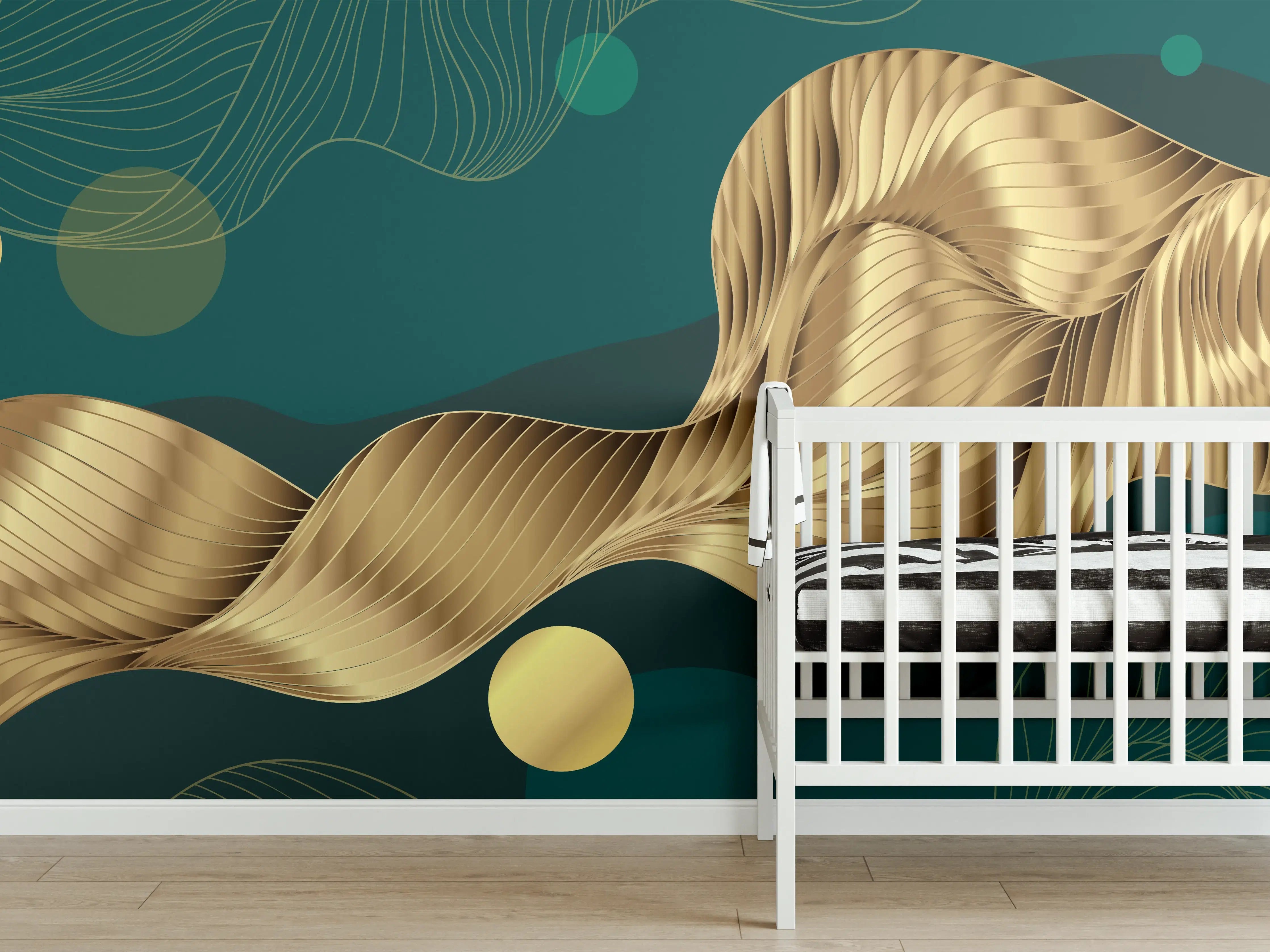 Babyzimmer Wandgestaltung - Abstrakte Wellen Gold Hintergrund