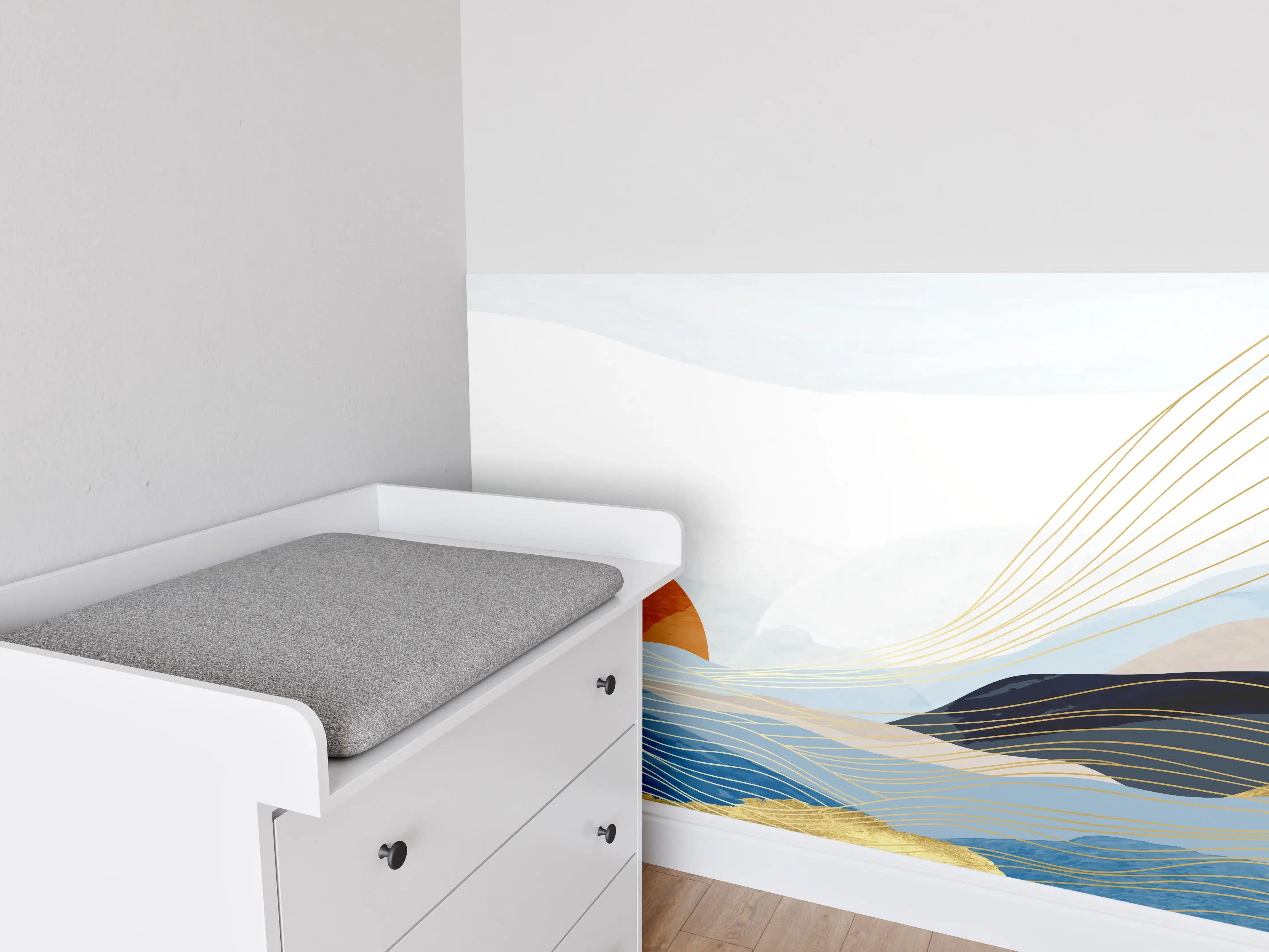 Babyzimmer Wandgestaltung - Abstrakte Wellen Kunst Sonnenaufgang