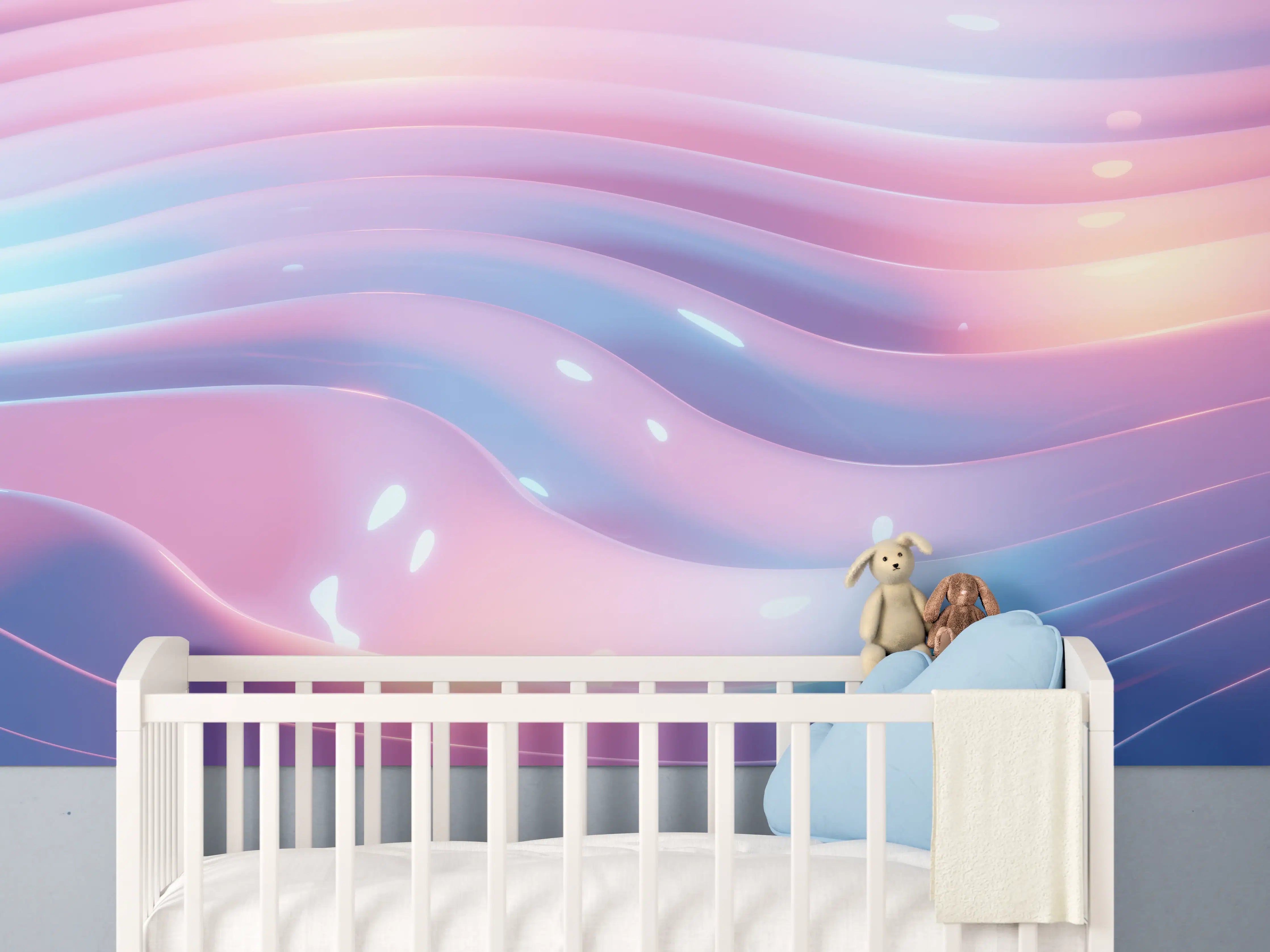 Babyzimmer Wandgestaltung - Abstrakte Wellen Rosa Blau