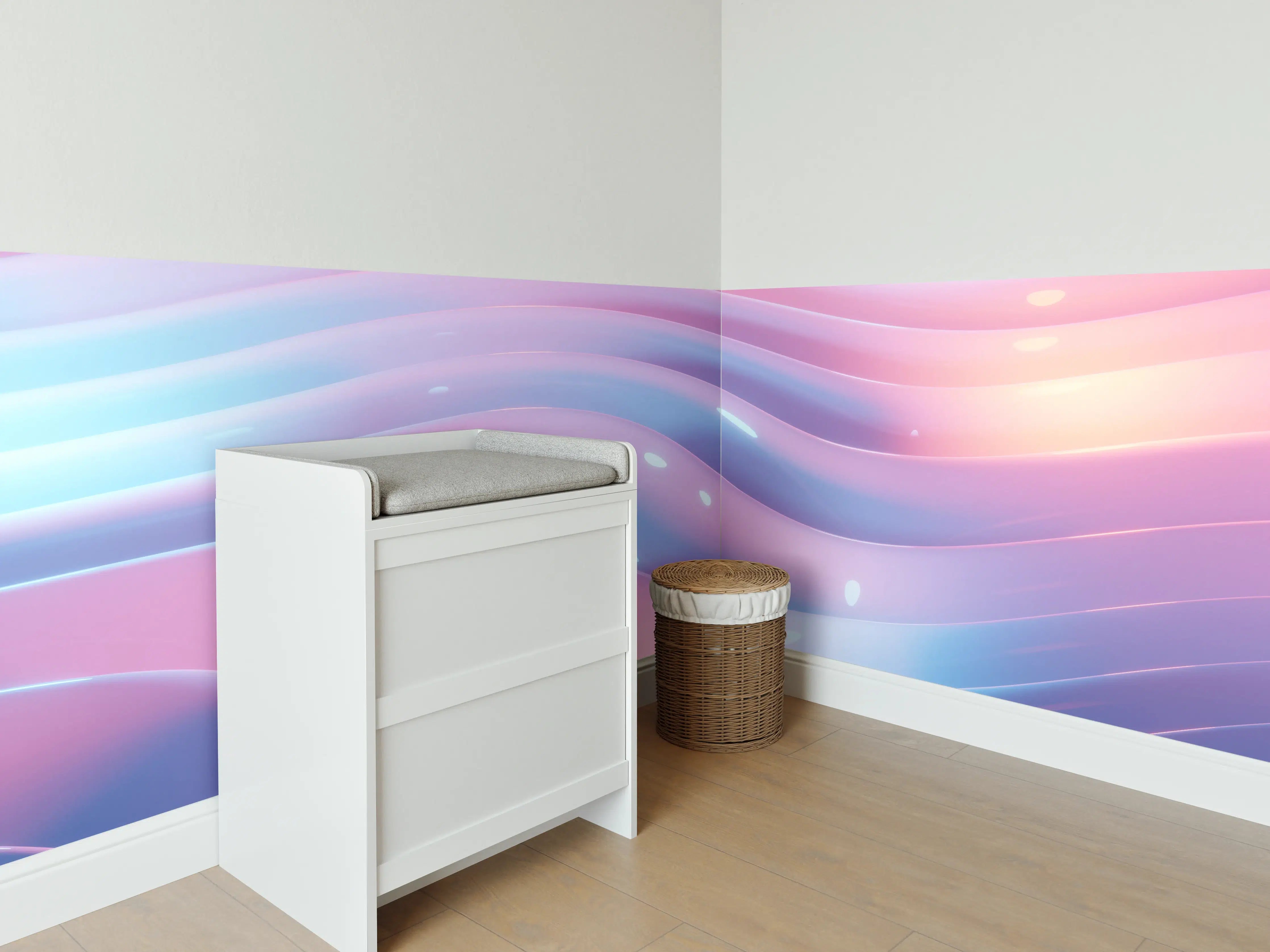 Babyzimmer Wandgestaltung - Abstrakte Wellen Rosa Blau