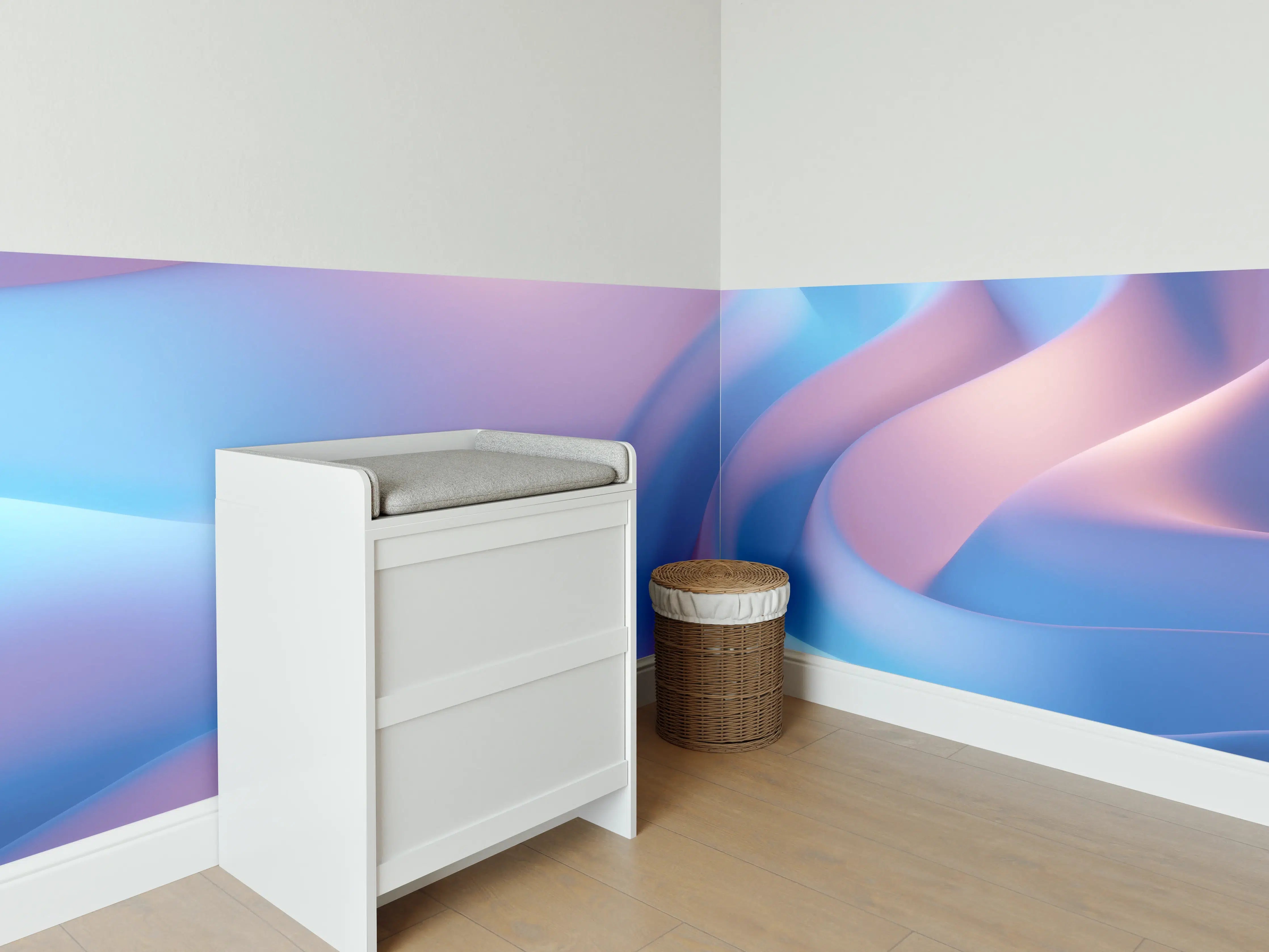 Babyzimmer Wandgestaltung - Abstrakte Wellen in Blau-Lila