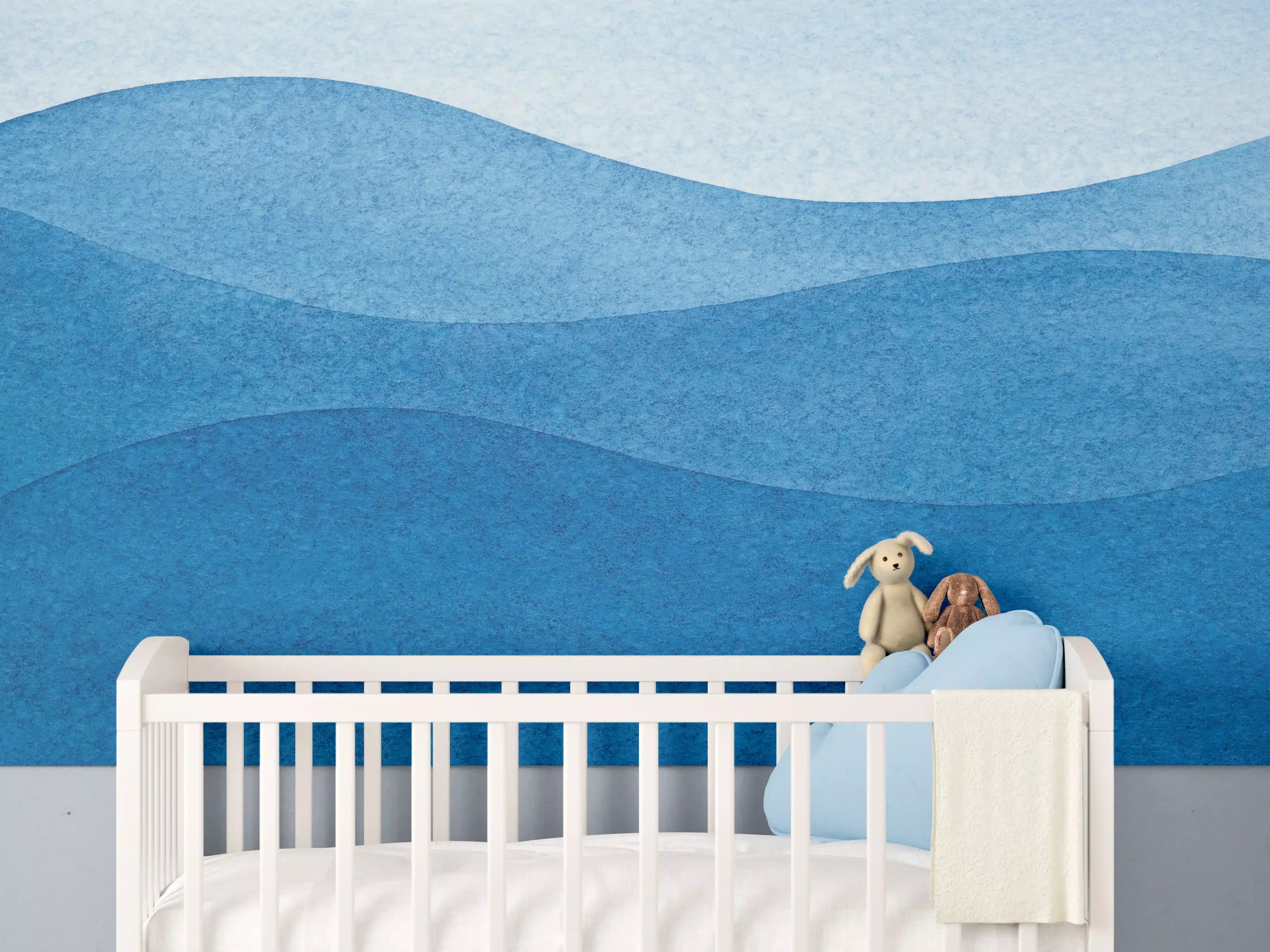 Babyzimmer Wandgestaltung - Abstrakte Wellenmuster in Blau