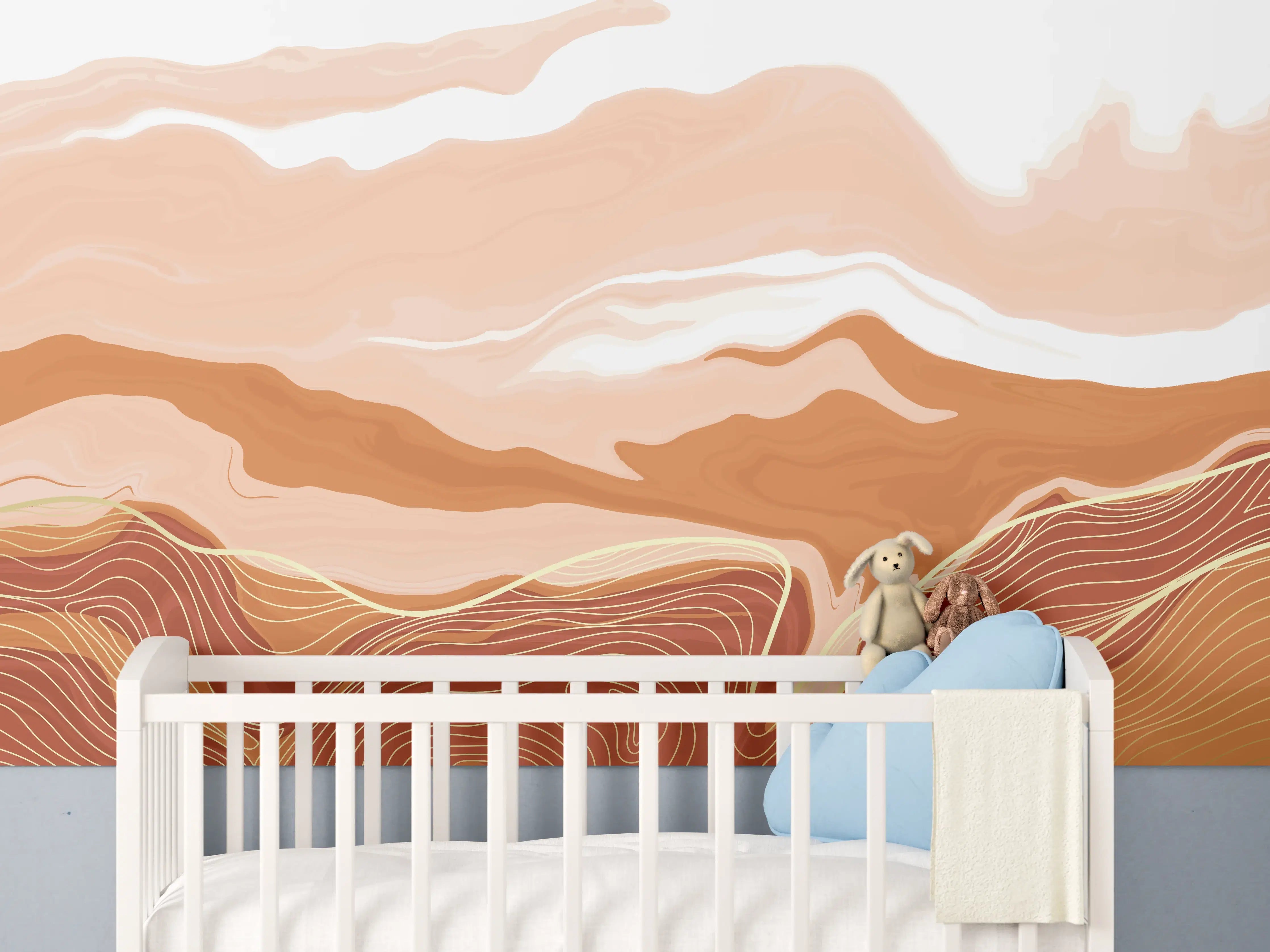 Babyzimmer Wandgestaltung - Abstrakte Wüstenberg-Linien