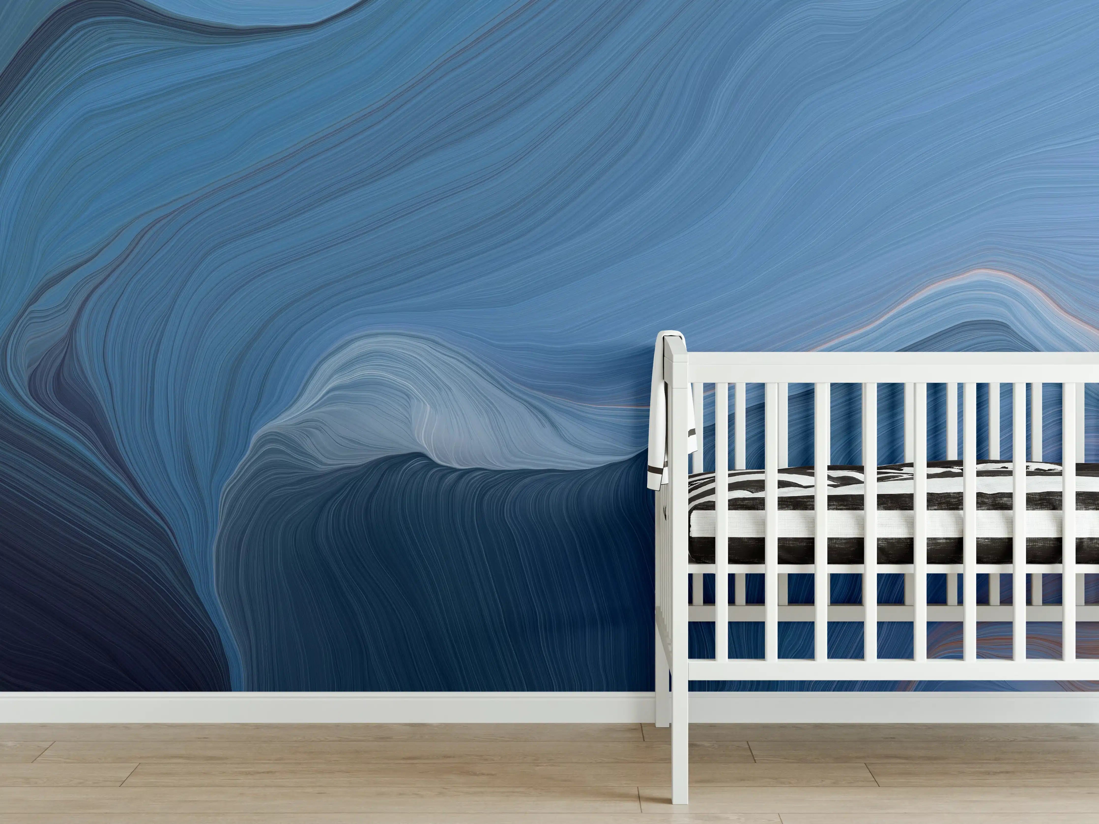 Babyzimmer Wandgestaltung - Abstrakte blaue Kunst in sanften Wellen