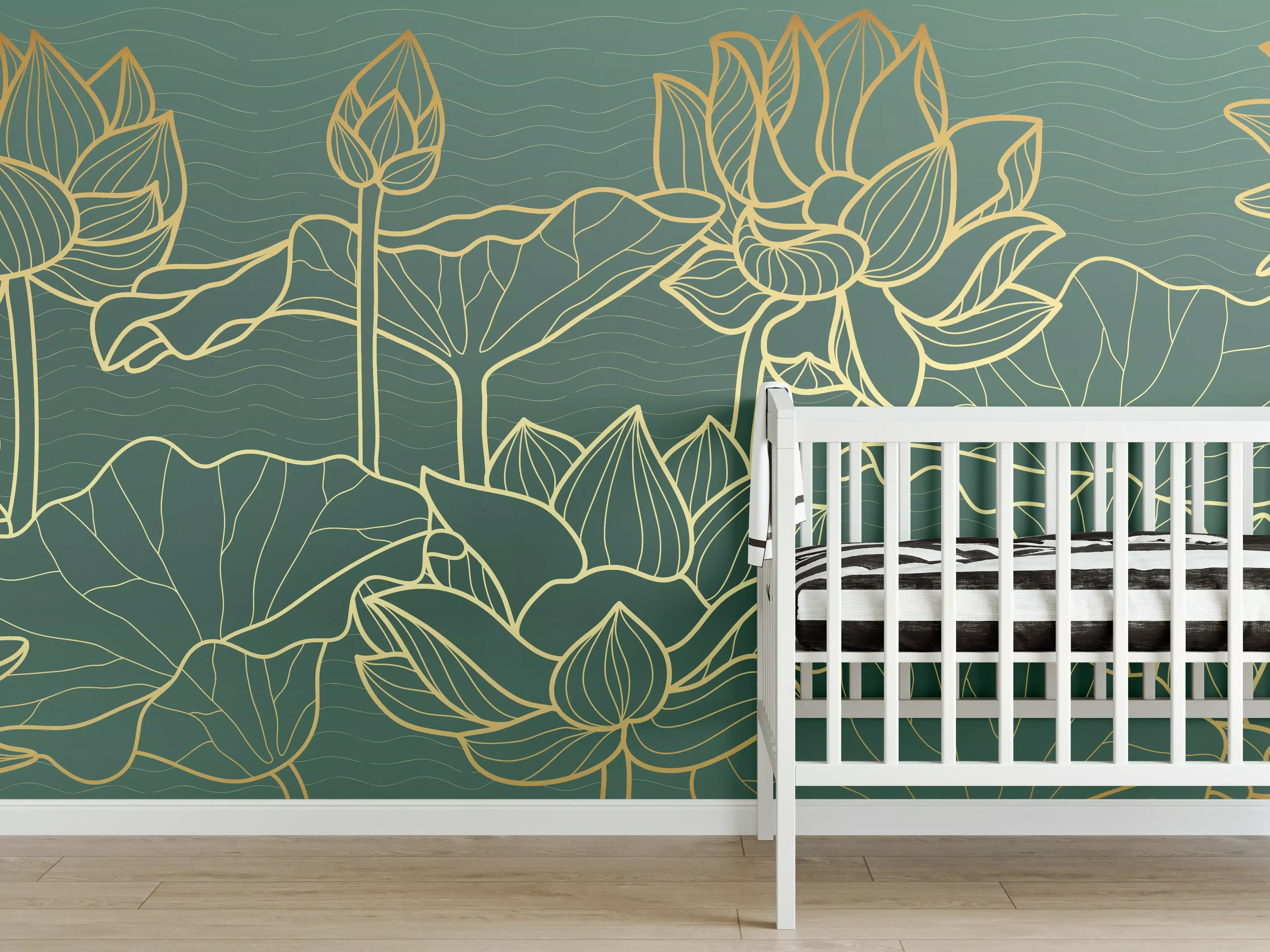 Babyzimmer Wandgestaltung - Abstrakte goldende Blüten