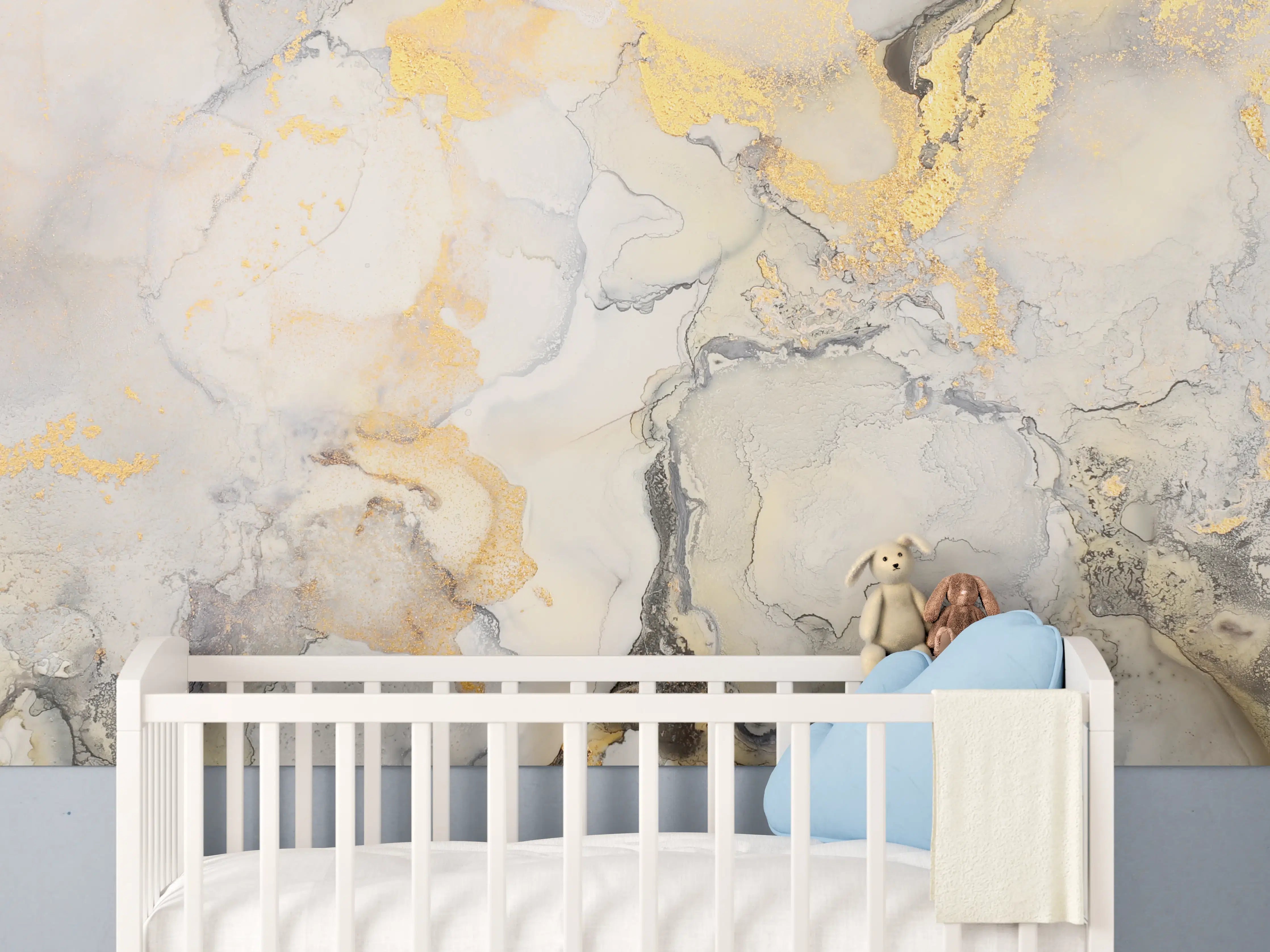 Babyzimmer Wandgestaltung - Abstrakte helle Flüssigkunstmalerei