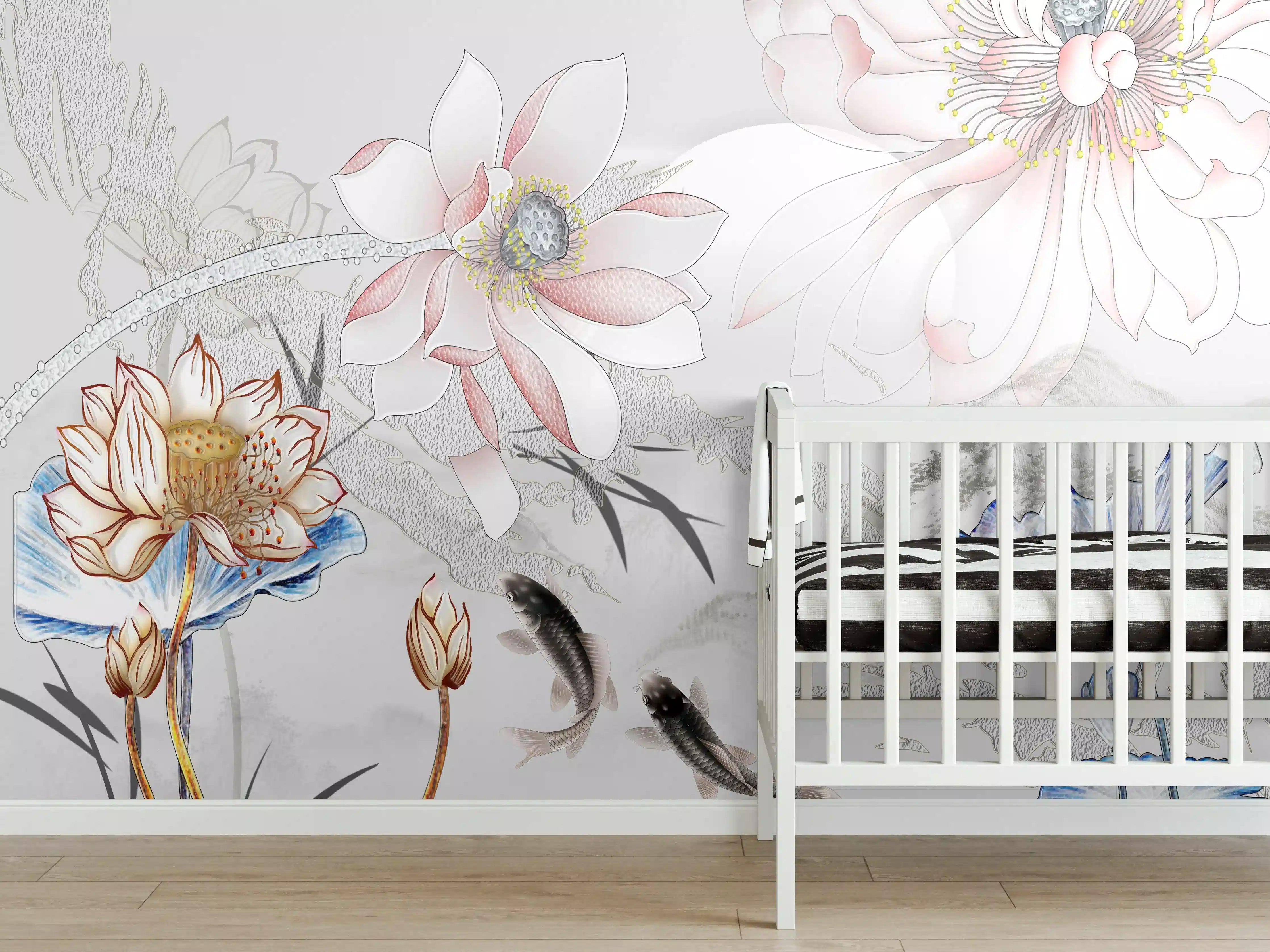 Babyzimmer Wandgestaltung - Abstrakte japanische Illustration