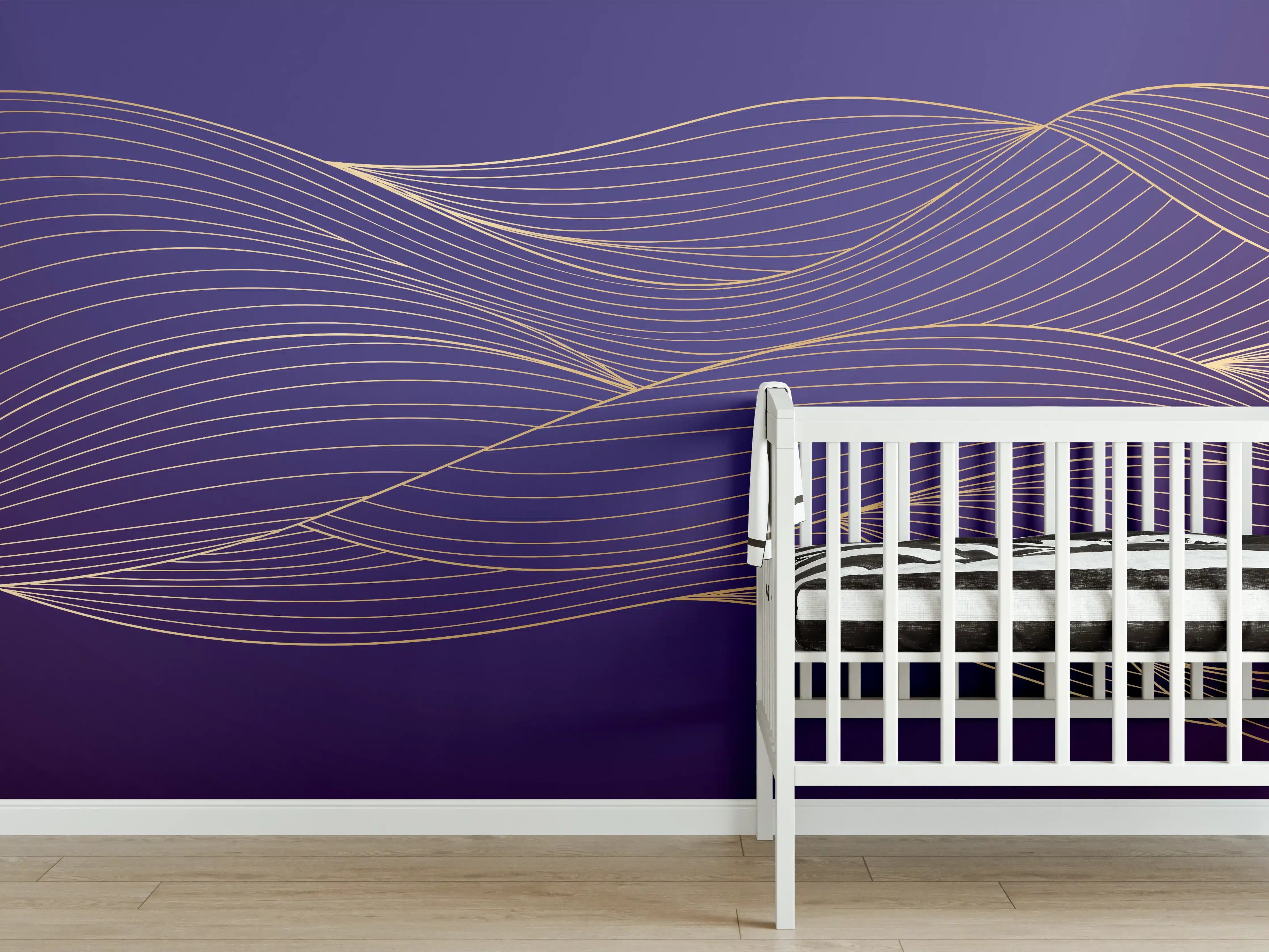 Babyzimmer Wandgestaltung - Abstrakte lila Wellenlinien Kunst