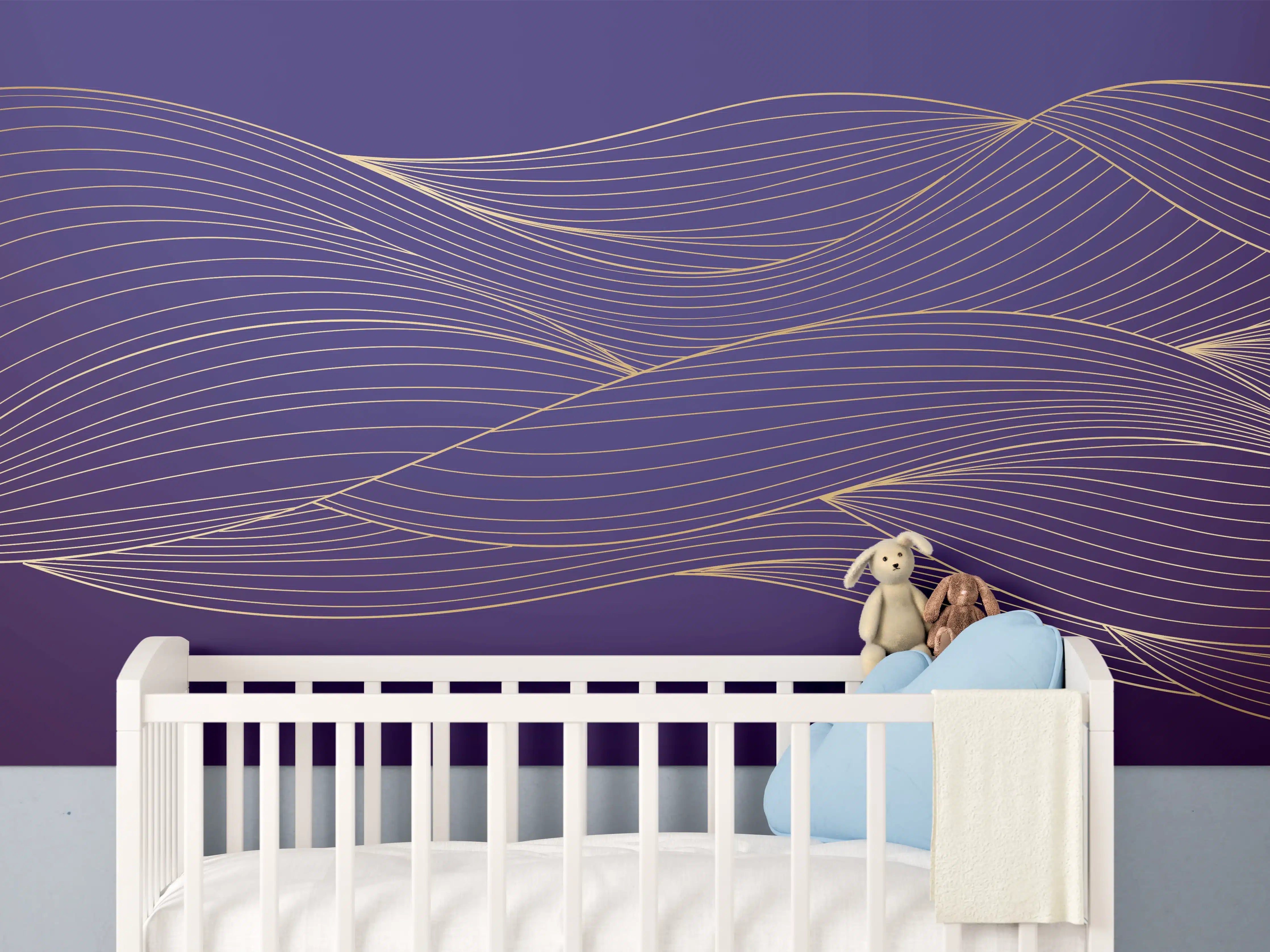 Babyzimmer Wandgestaltung - Abstrakte lila Wellenlinien Kunst