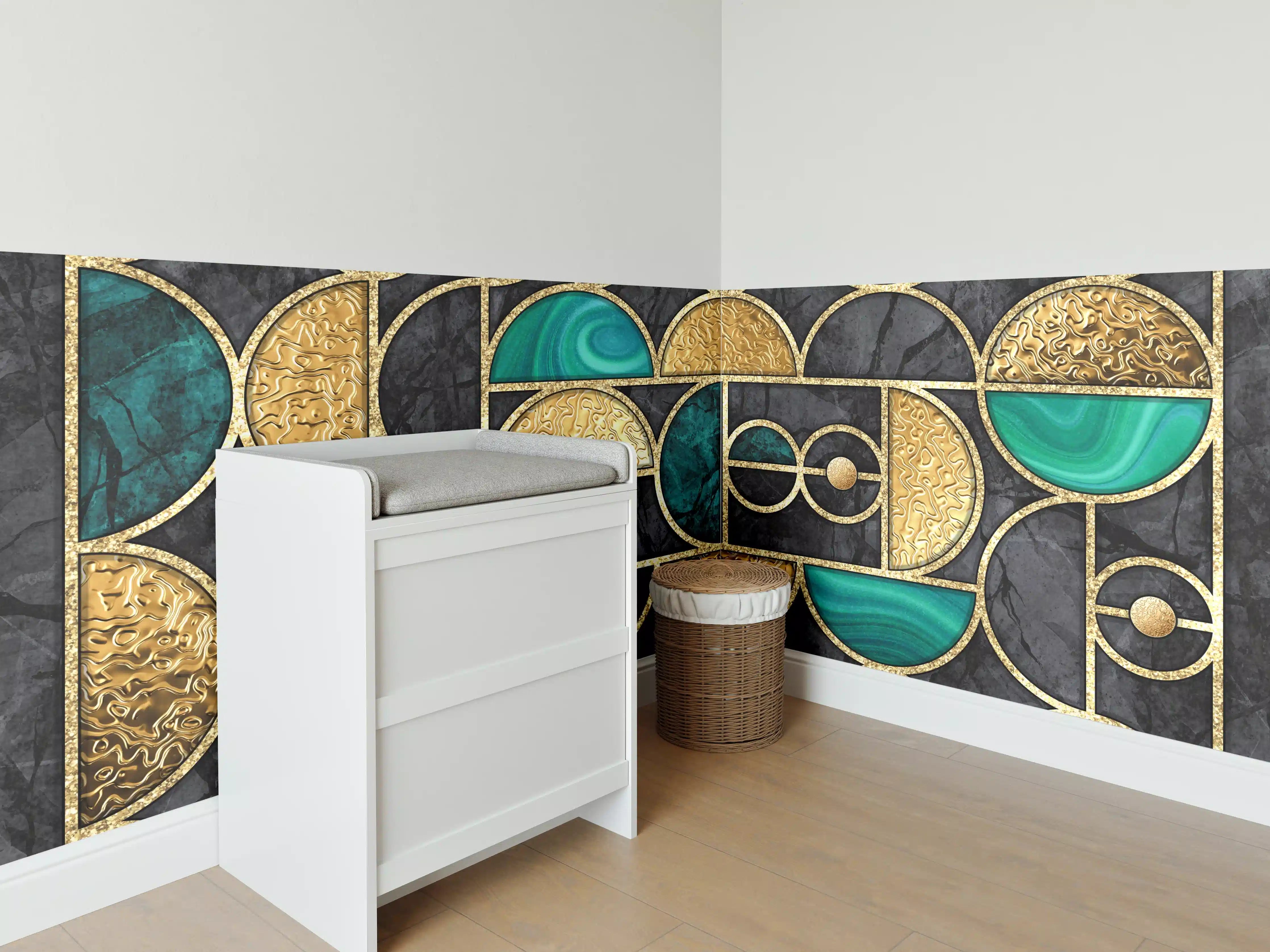 Babyzimmer Wandgestaltung - Abstrakter Gold-Schwarz-Grün Mosaik