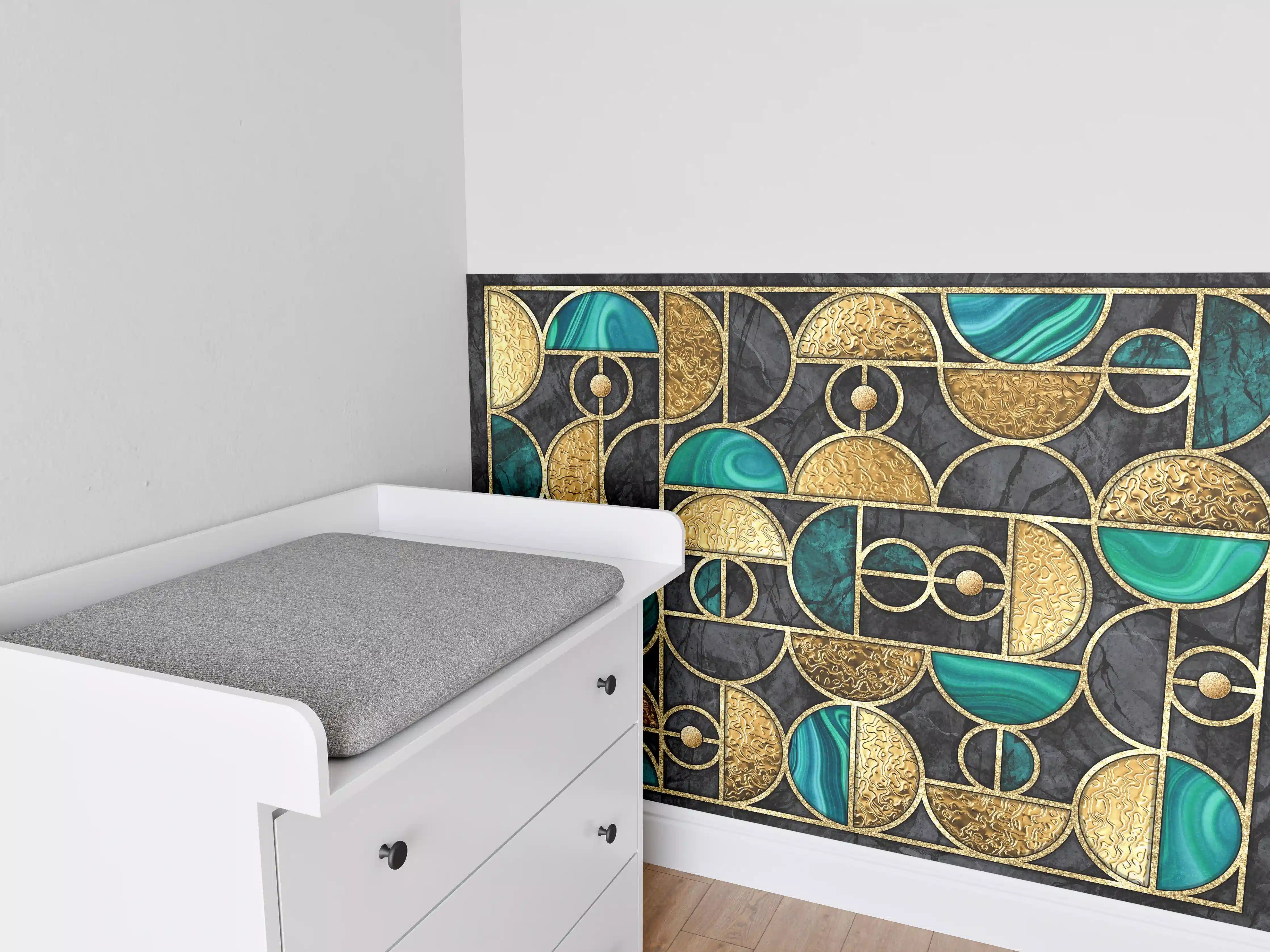 Babyzimmer Wandgestaltung - Abstrakter Gold-Schwarz-Grün Mosaik